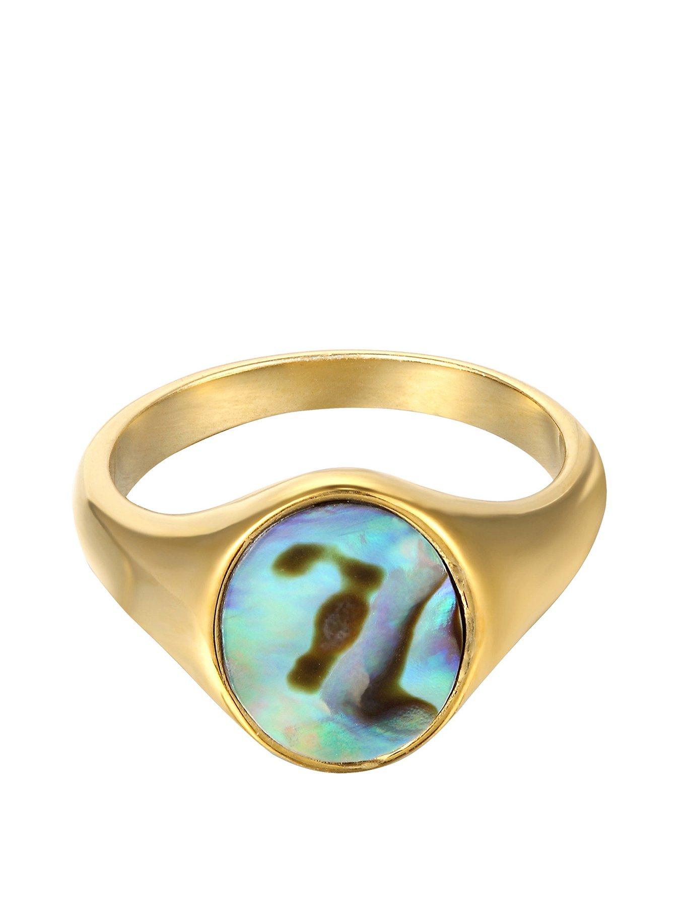 Image 3 of 5 of Seol + Gold 18ct Gold Plated Sterling Silver Abalone Shell Signet Ring