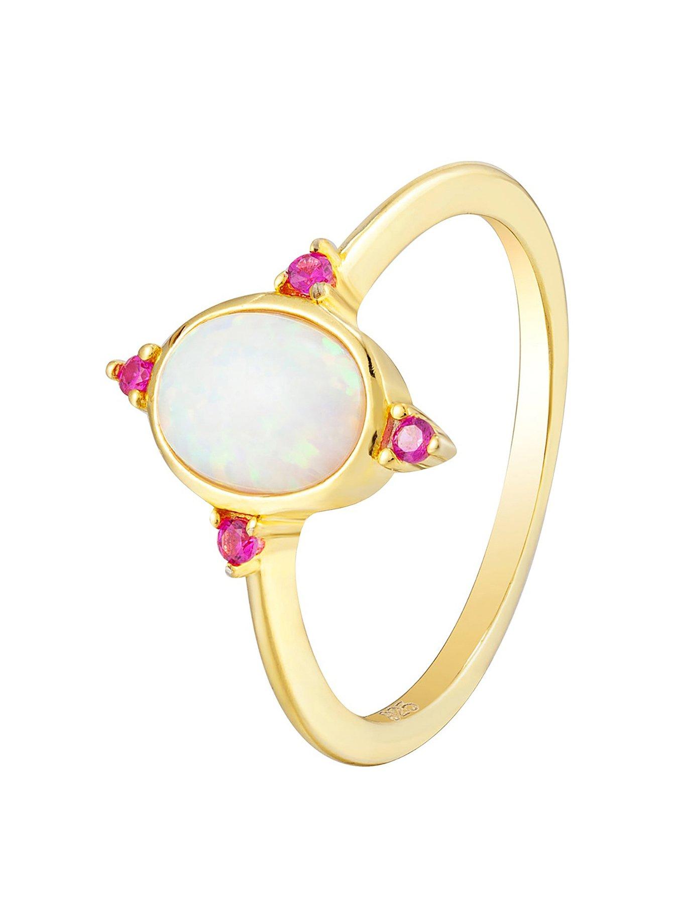 Seol + Gold 18ct Gold Plated Sterling Silver Opal  &  Created Ruby Ring