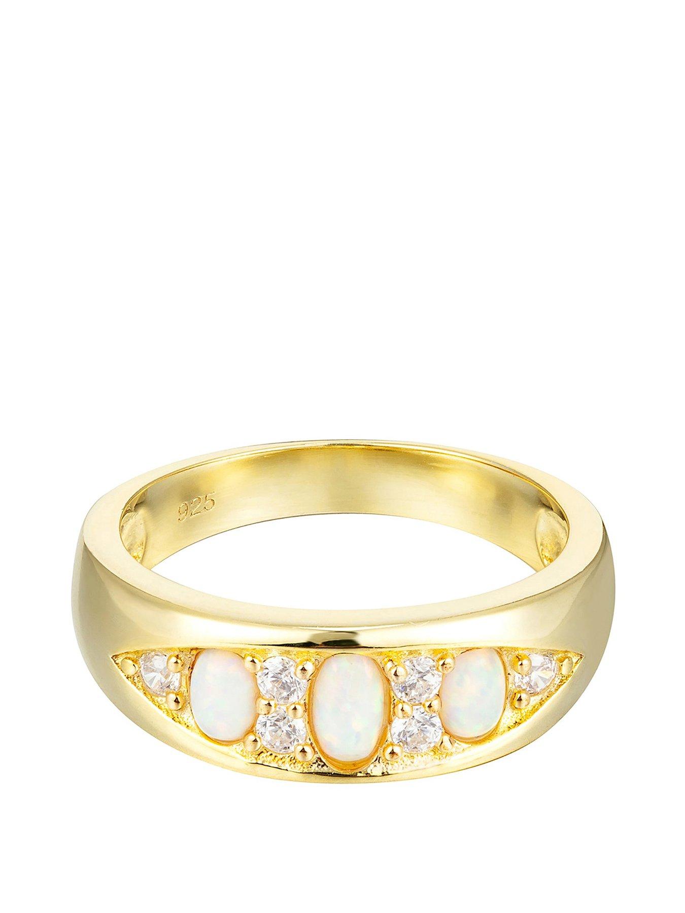 Product photograph of Seol Gold 18ct Gold Plated Sterling Silver Opal And Cubic Zirconia Band Ring from very.co.uk