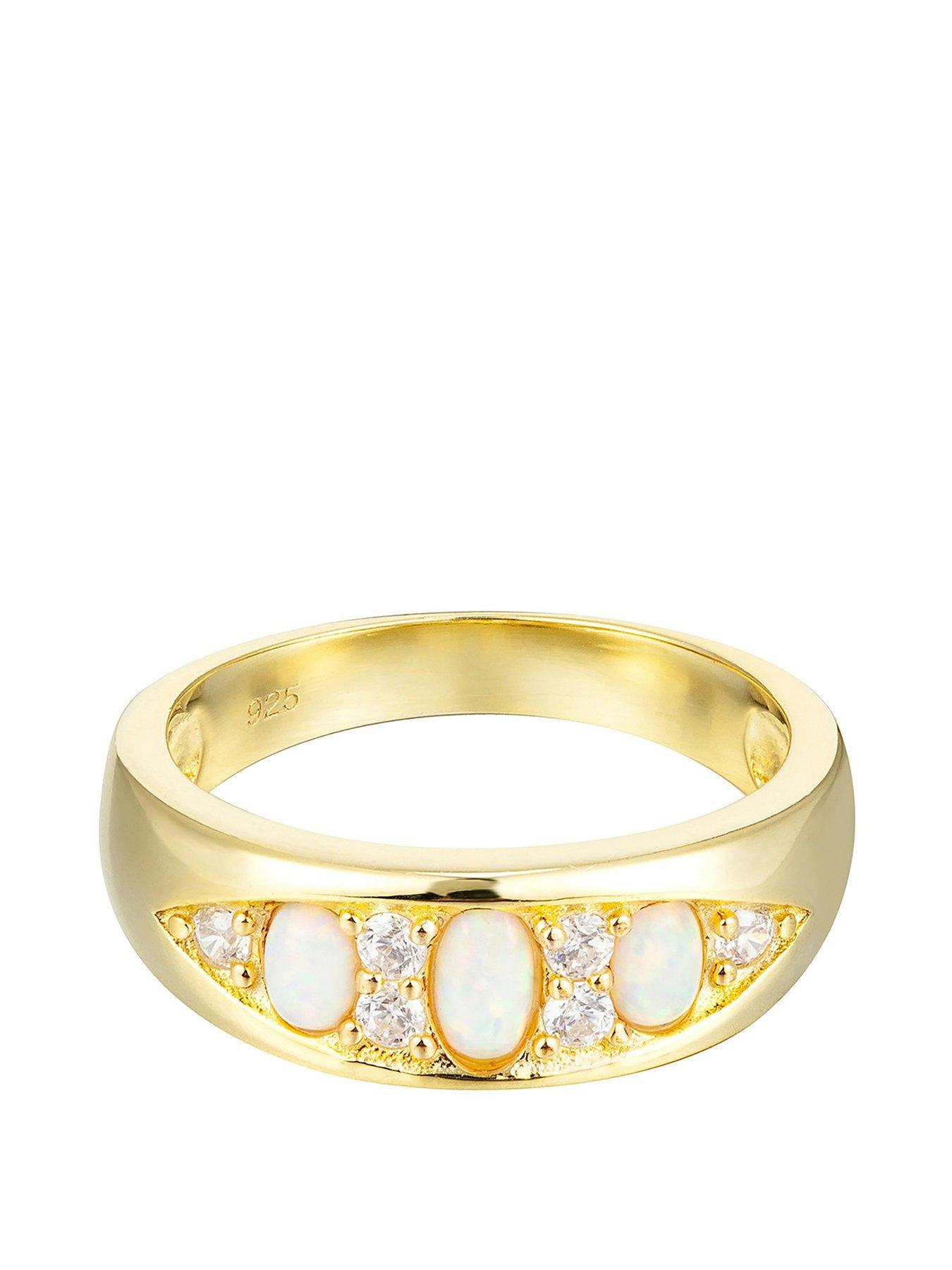 Seol + Gold 18ct Gold Plated Sterling Silver Opal and Cubic Zirconia Band Ring
