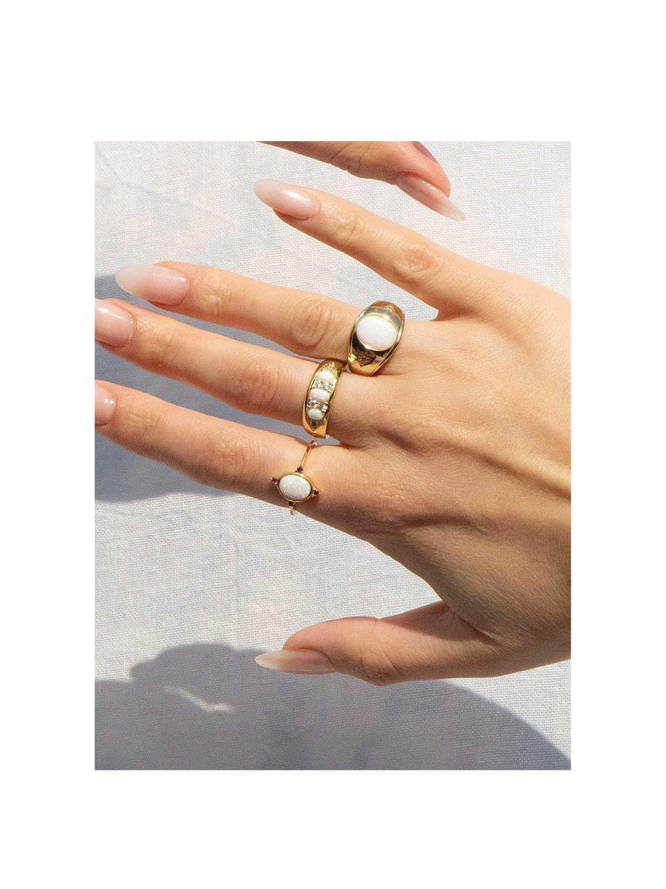 Image 2 of 6 of Seol + Gold 18ct Gold Plated Sterling Silver Opal and Cubic Zirconia Band Ring