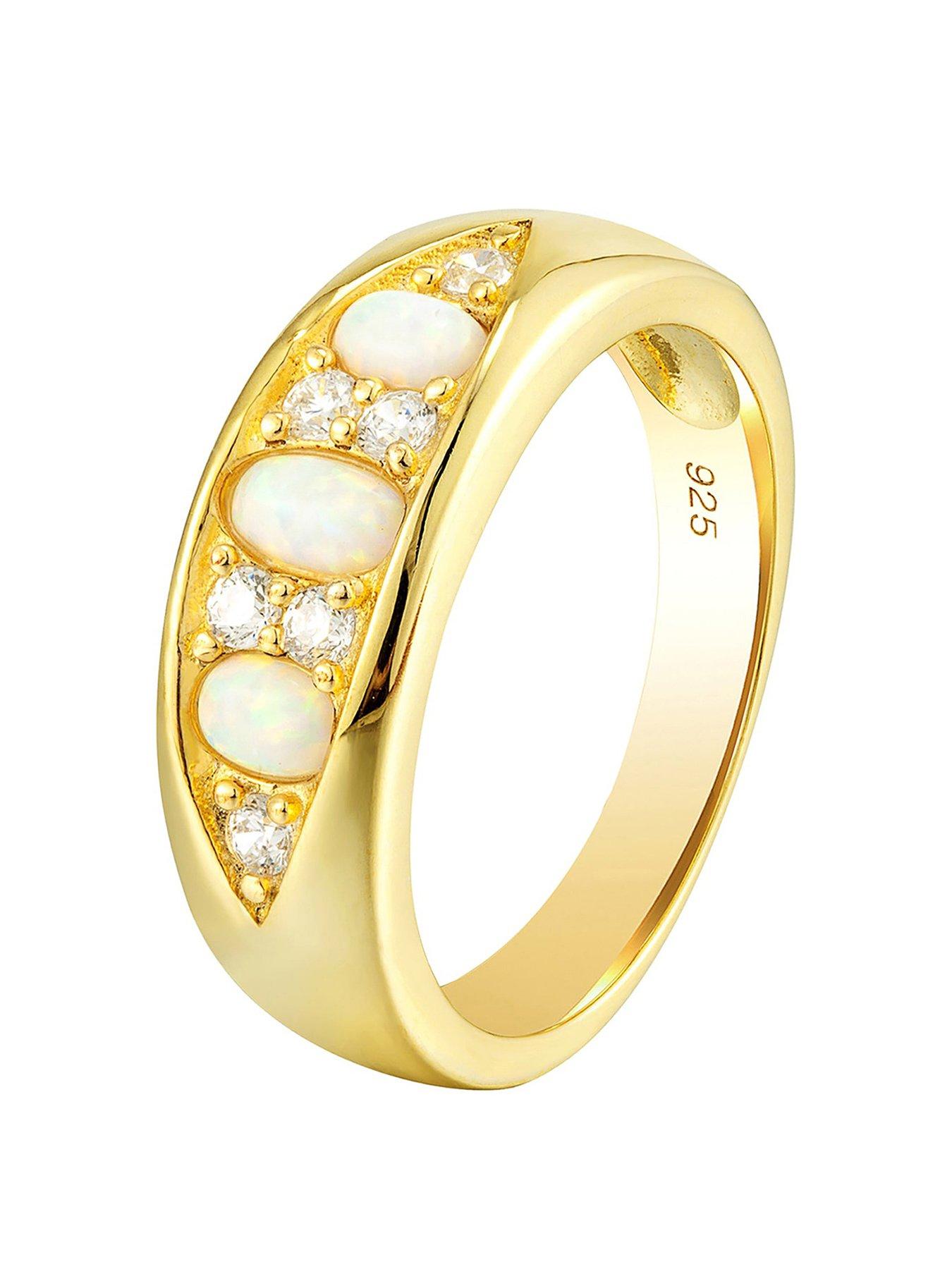 Image 3 of 6 of Seol + Gold 18ct Gold Plated Sterling Silver Opal and Cubic Zirconia Band Ring