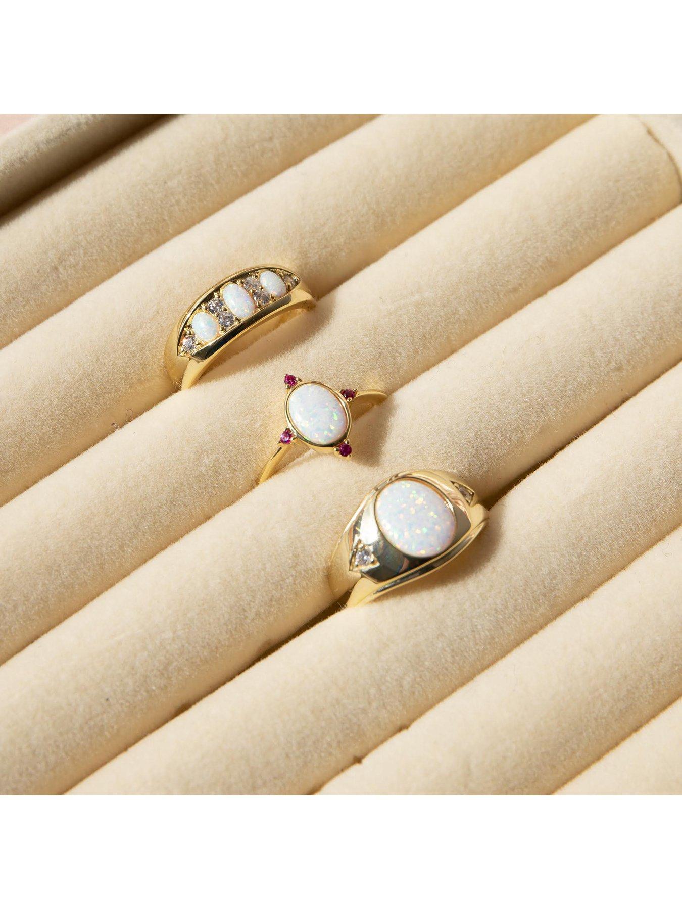 Image 4 of 6 of Seol + Gold 18ct Gold Plated Sterling Silver Opal and Cubic Zirconia Band Ring