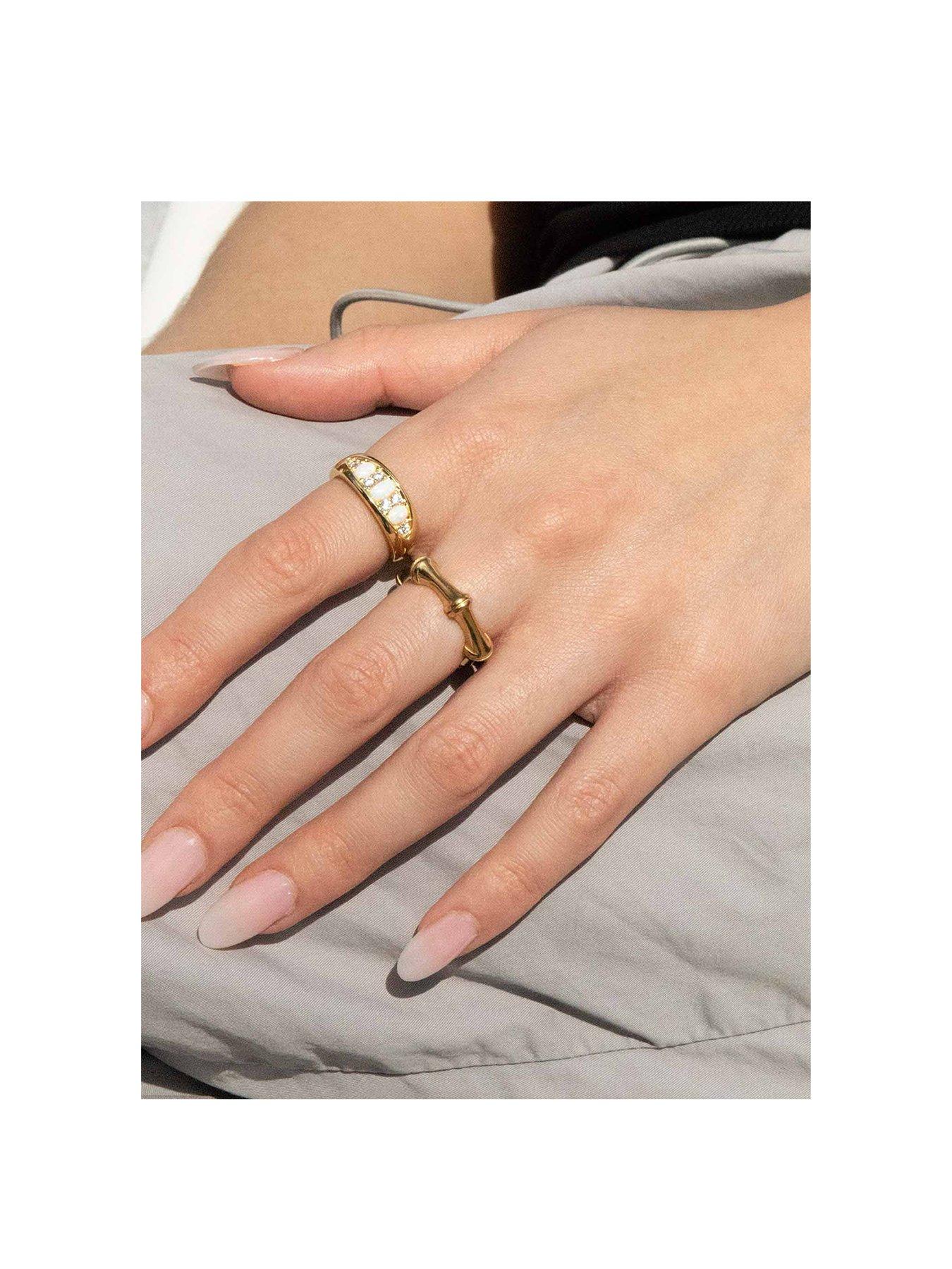 Image 5 of 6 of Seol + Gold 18ct Gold Plated Sterling Silver Opal and Cubic Zirconia Band Ring