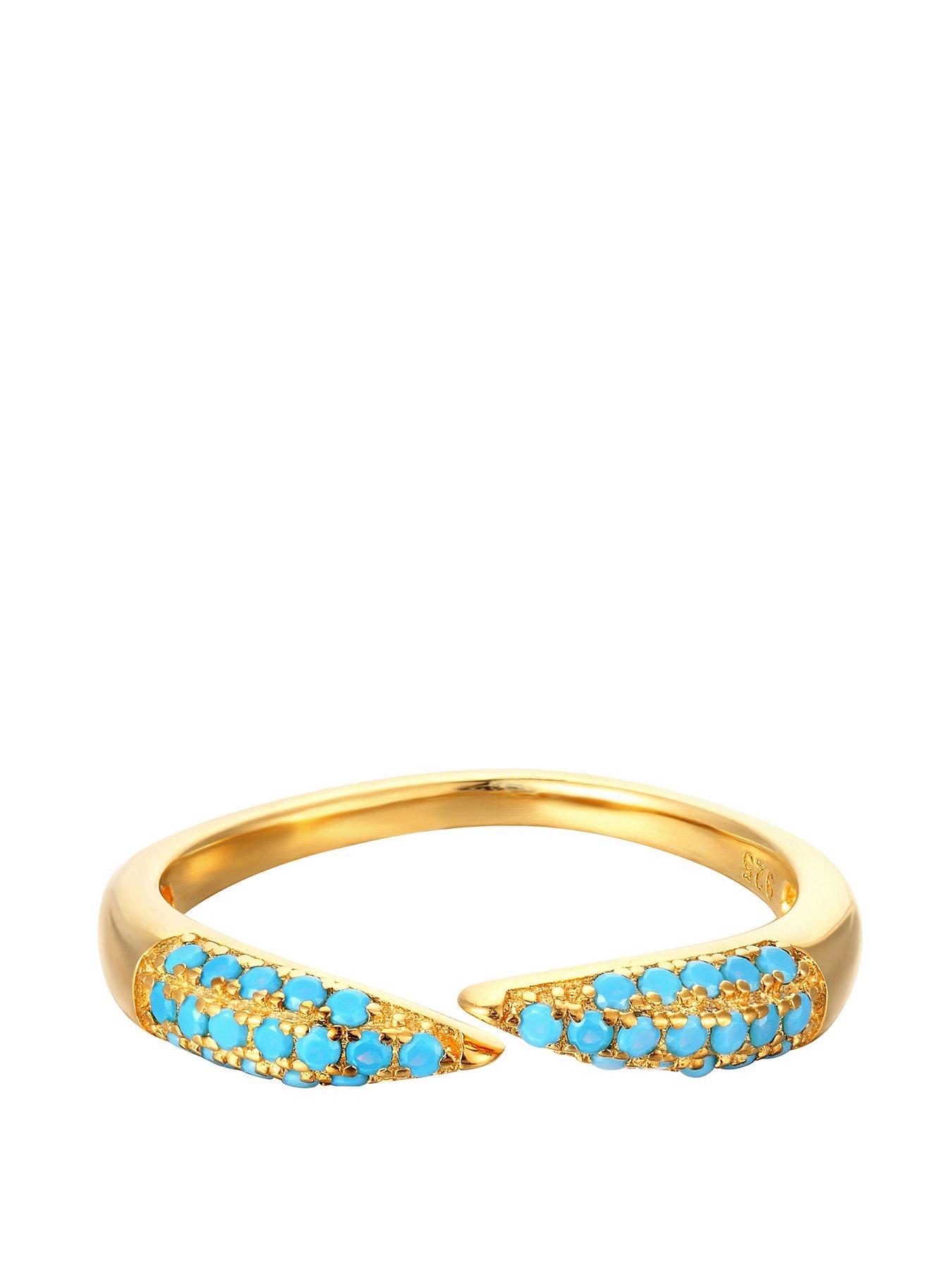 Product photograph of Seol Gold 18ct Gold Plated Sterling Silver Pave Turquoise Open Claw Ring from very.co.uk