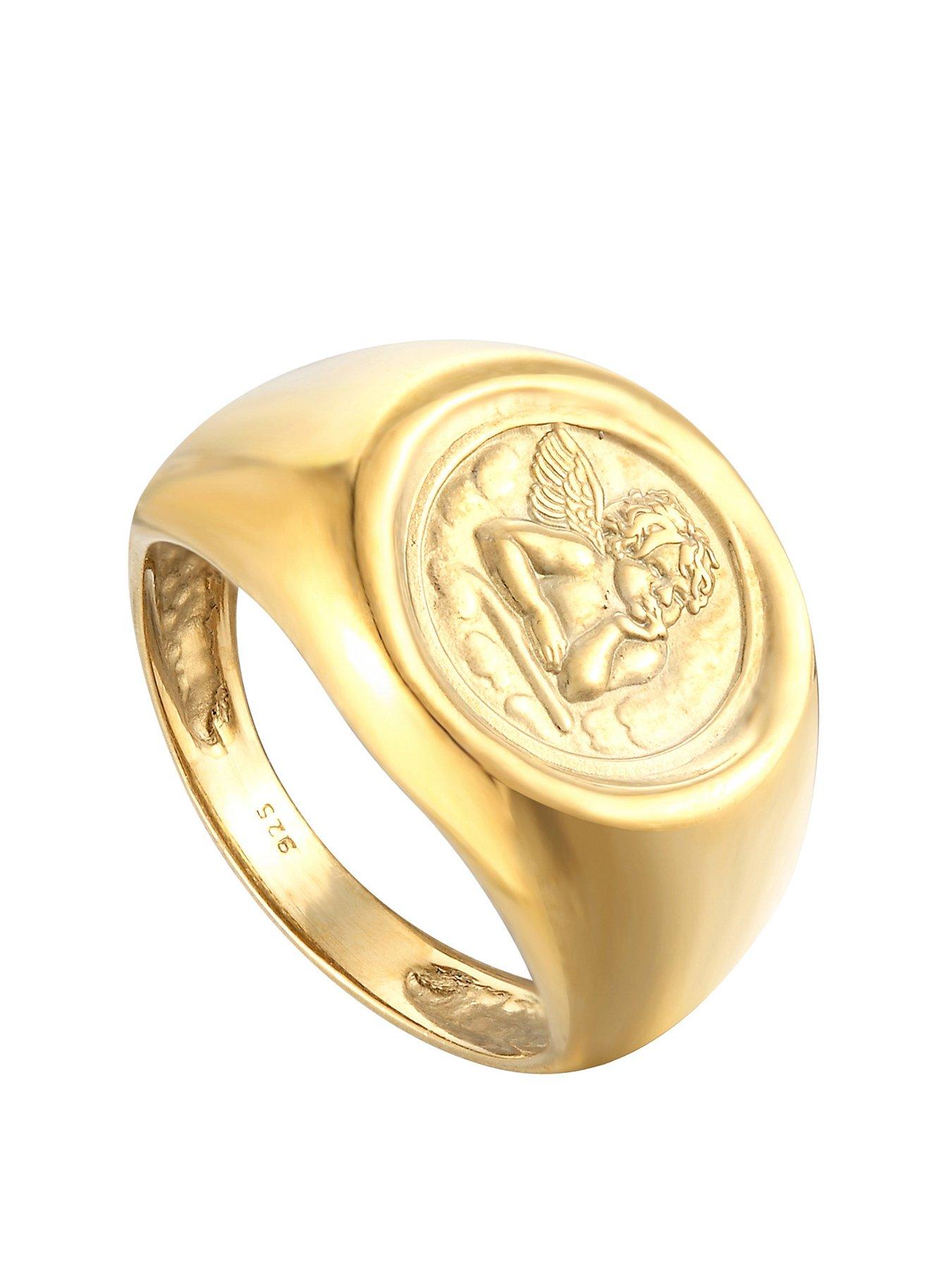 Product photograph of Seol Gold 18ct Gold Plated Sterling Silver Angel Cherub Signet Ring from very.co.uk