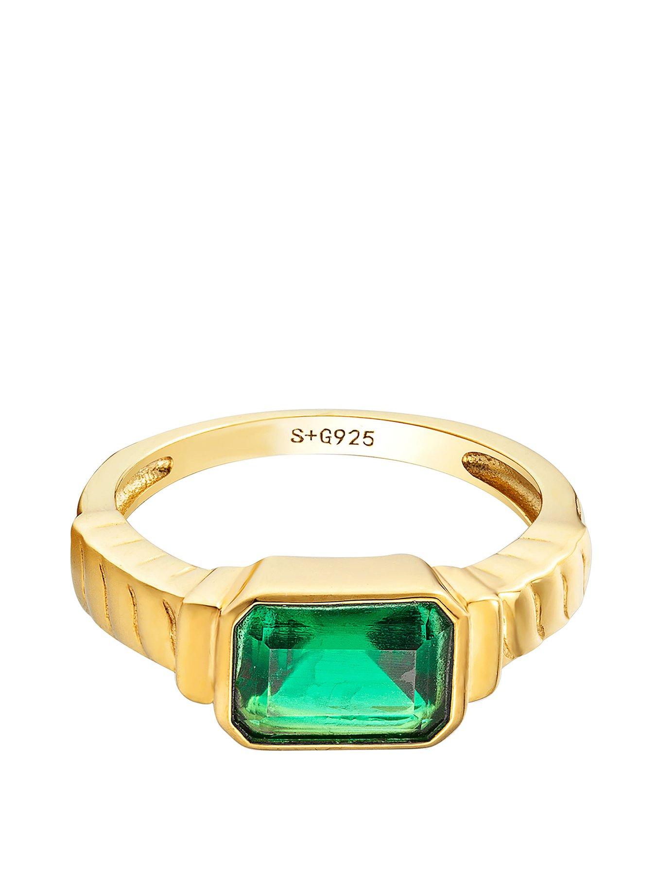 Product photograph of Seol Gold 18ct Gold Plated Sterling Silver Emerald Cubic Zirconia Baguette Ring from very.co.uk