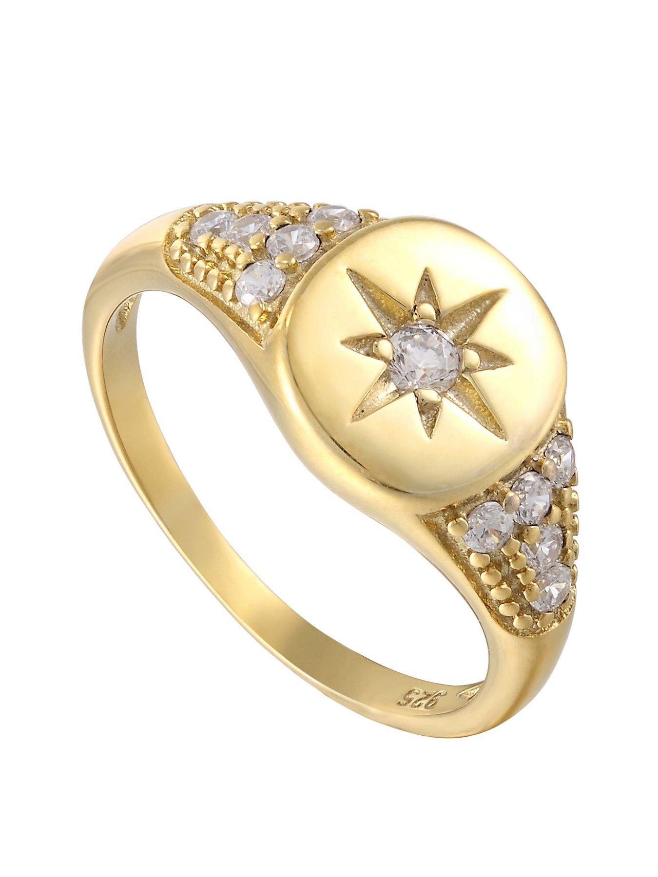 Product photograph of Seol Gold 18ct Gold Plated Sterling Silver Cubic Zirconia Star Signet Ring from very.co.uk