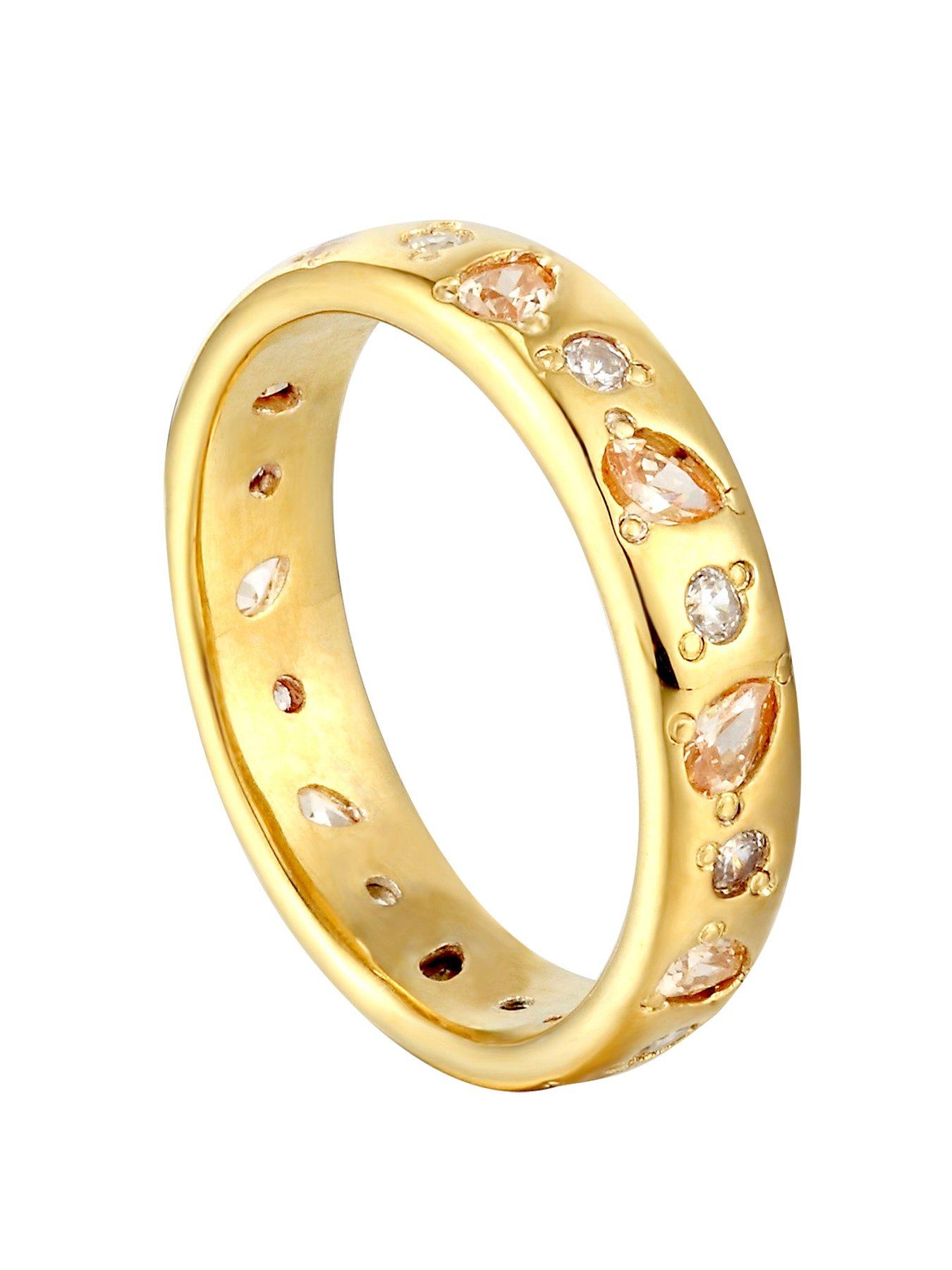 Product photograph of Seol Gold 18ct Gold Plated Sterling Silver Citrine Cubic Zirconia Eternity Ring from very.co.uk
