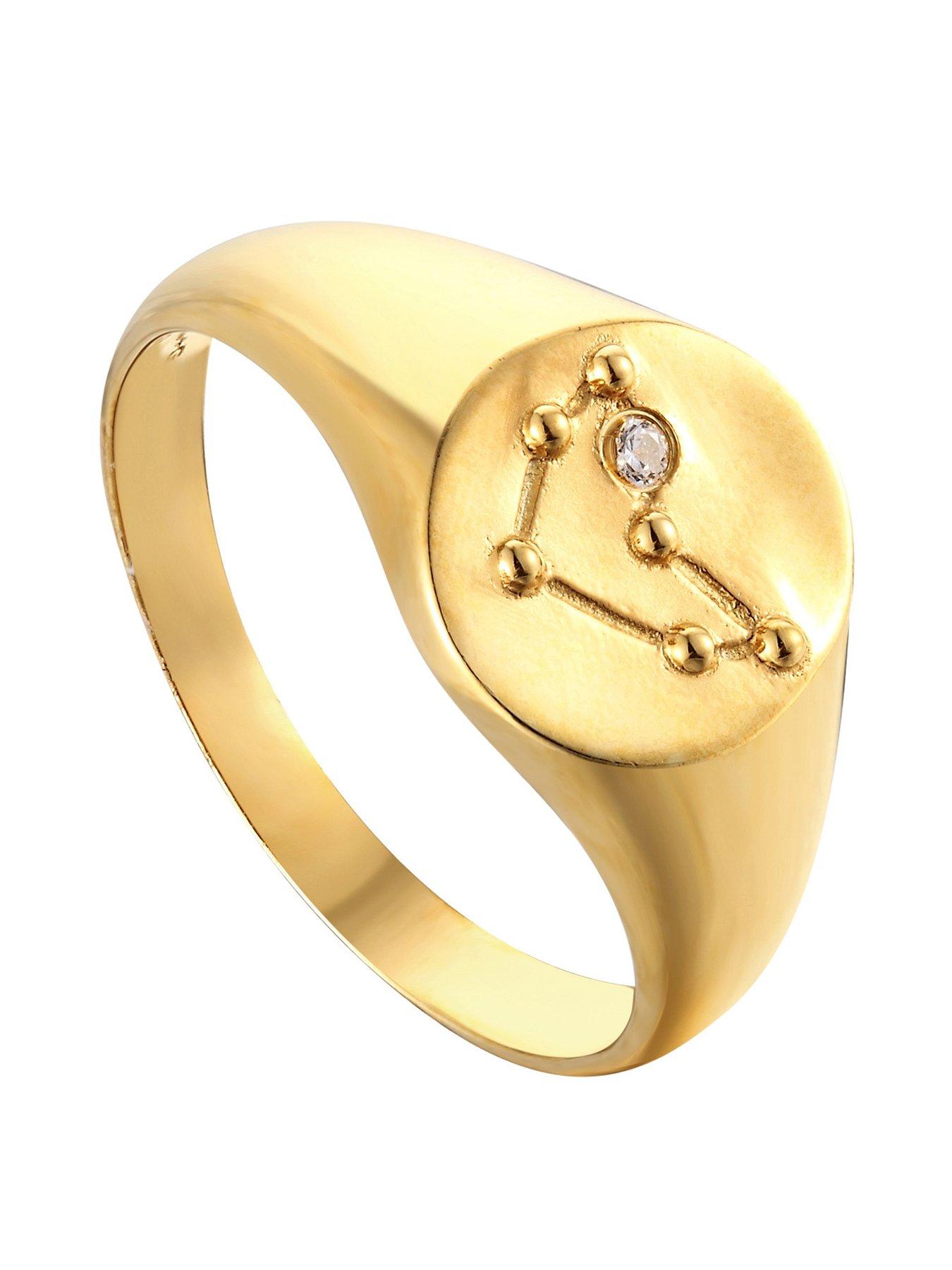 Product photograph of Seol Gold 18ct Gold Plated Sterling Silver Constellation Cubic Zirconia Signet Ring from very.co.uk