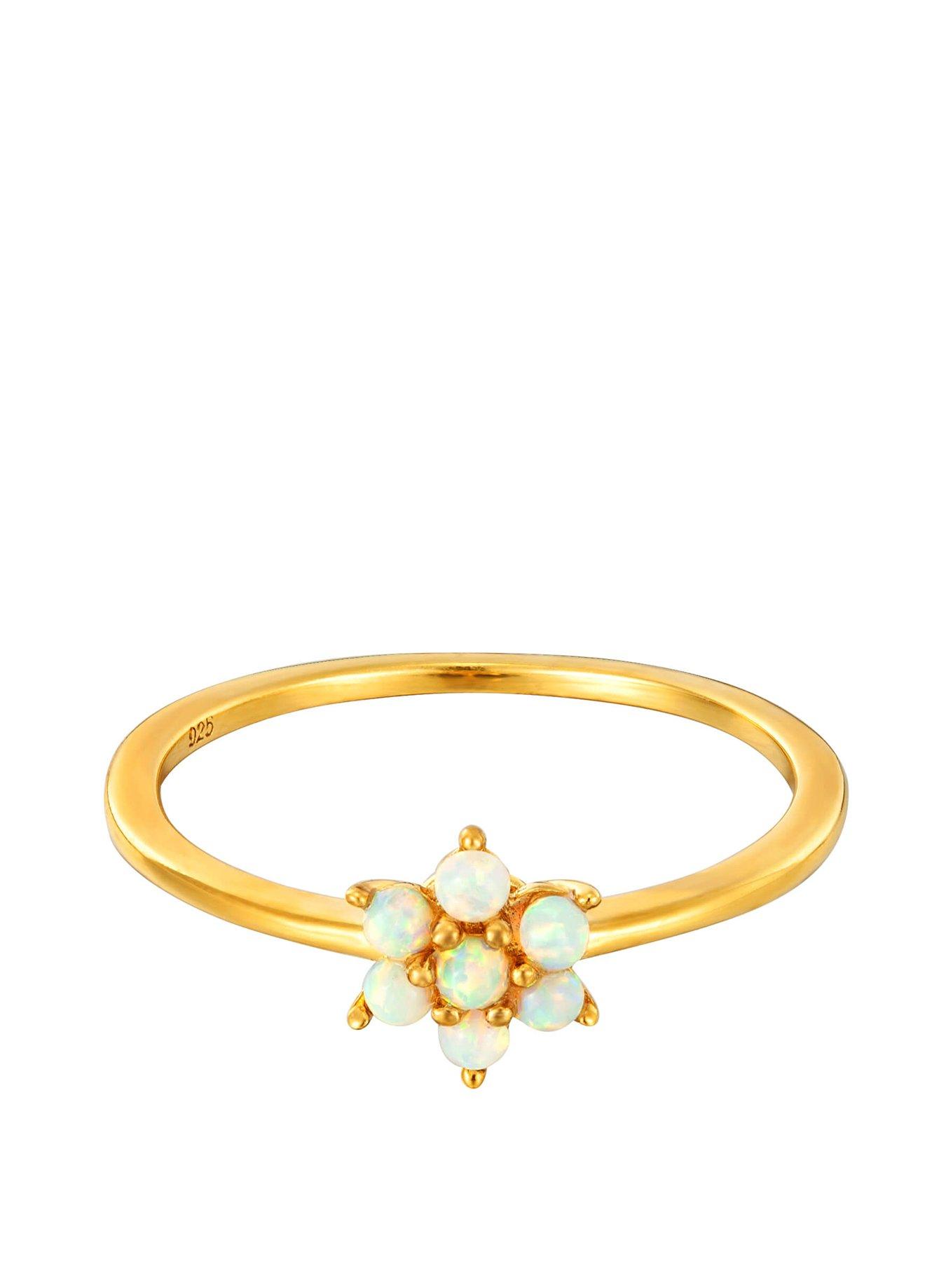 Product photograph of Seol Gold 18ct Gold Plated Sterling Silver Opal Flower Ring from very.co.uk