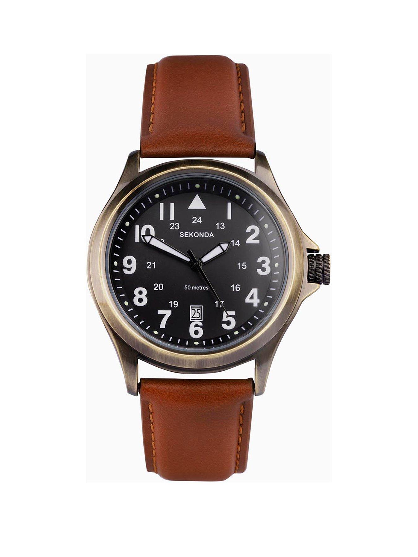 Product photograph of Sekonda Airborne Leather Mens Watch from very.co.uk