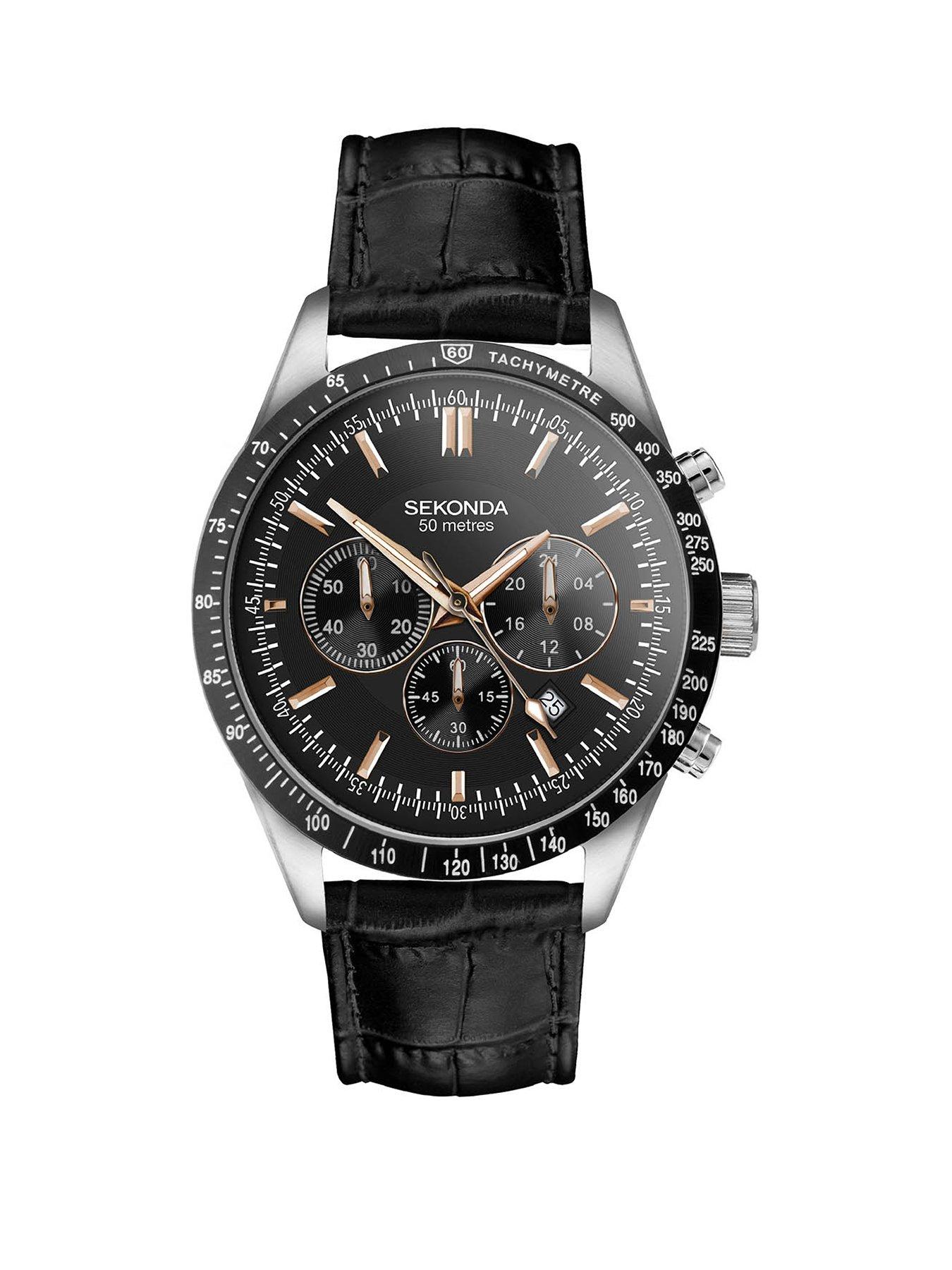 Product photograph of Sekonda Chronograph Leather Mens Watch from very.co.uk