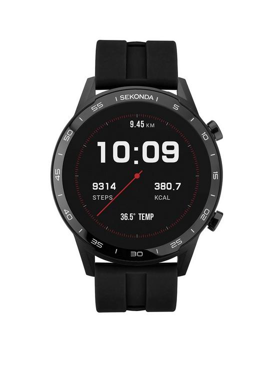 front image of sekonda-active-mens-black-silicone-strap-with-black-dial-smartwatch