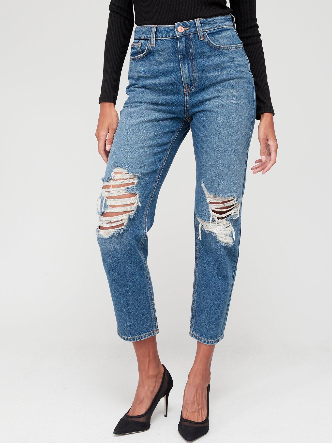 Womens Ripped Distressed Jeans Hole Mid Rise Slim Fit Super Stretchy Skinny Comfy Tassel Denim Pants Morecome 