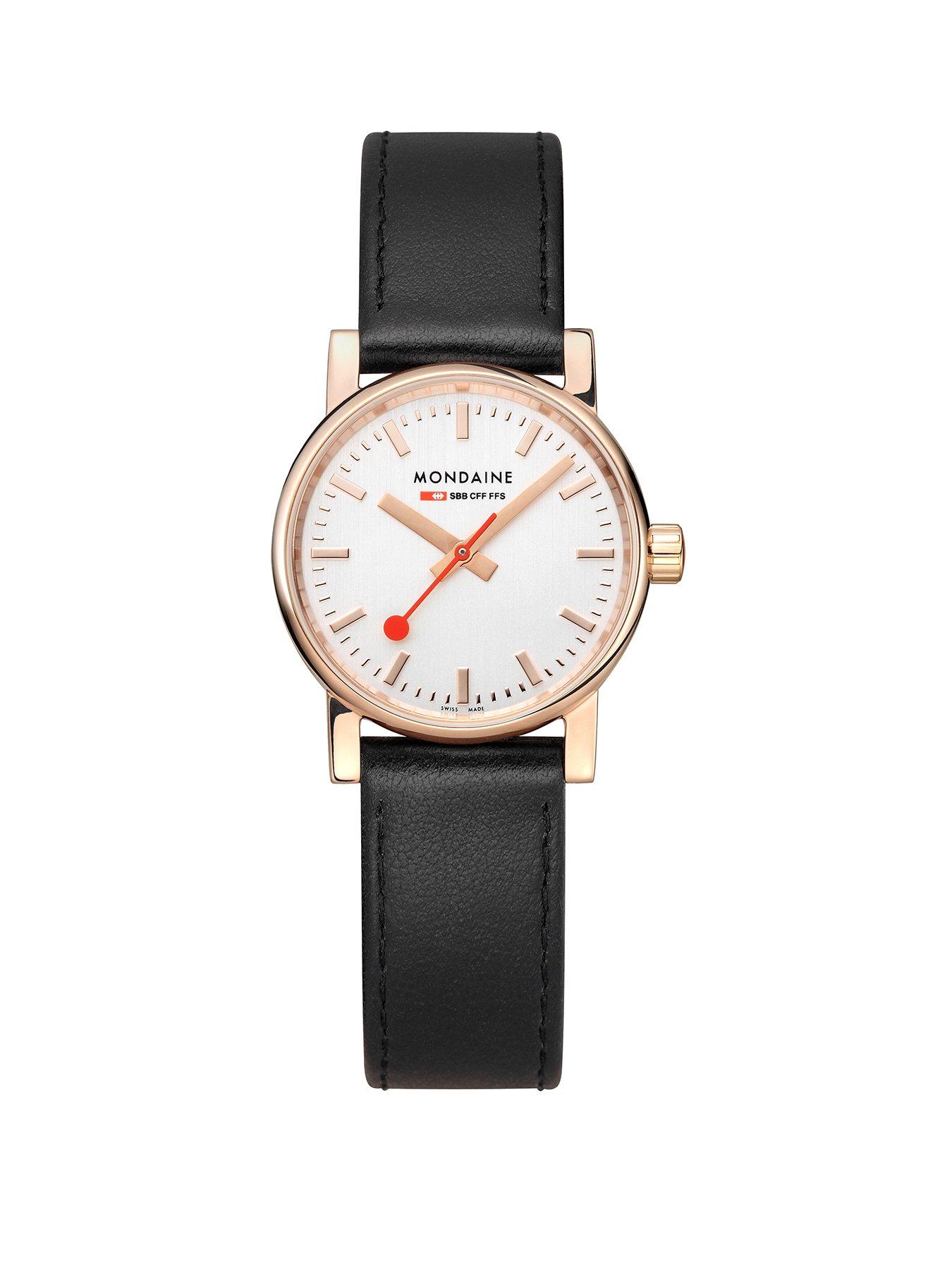 Product photograph of Mondaine Evo2 Rose Gold 30 Mm Genuine Leather Ladies Watch from very.co.uk