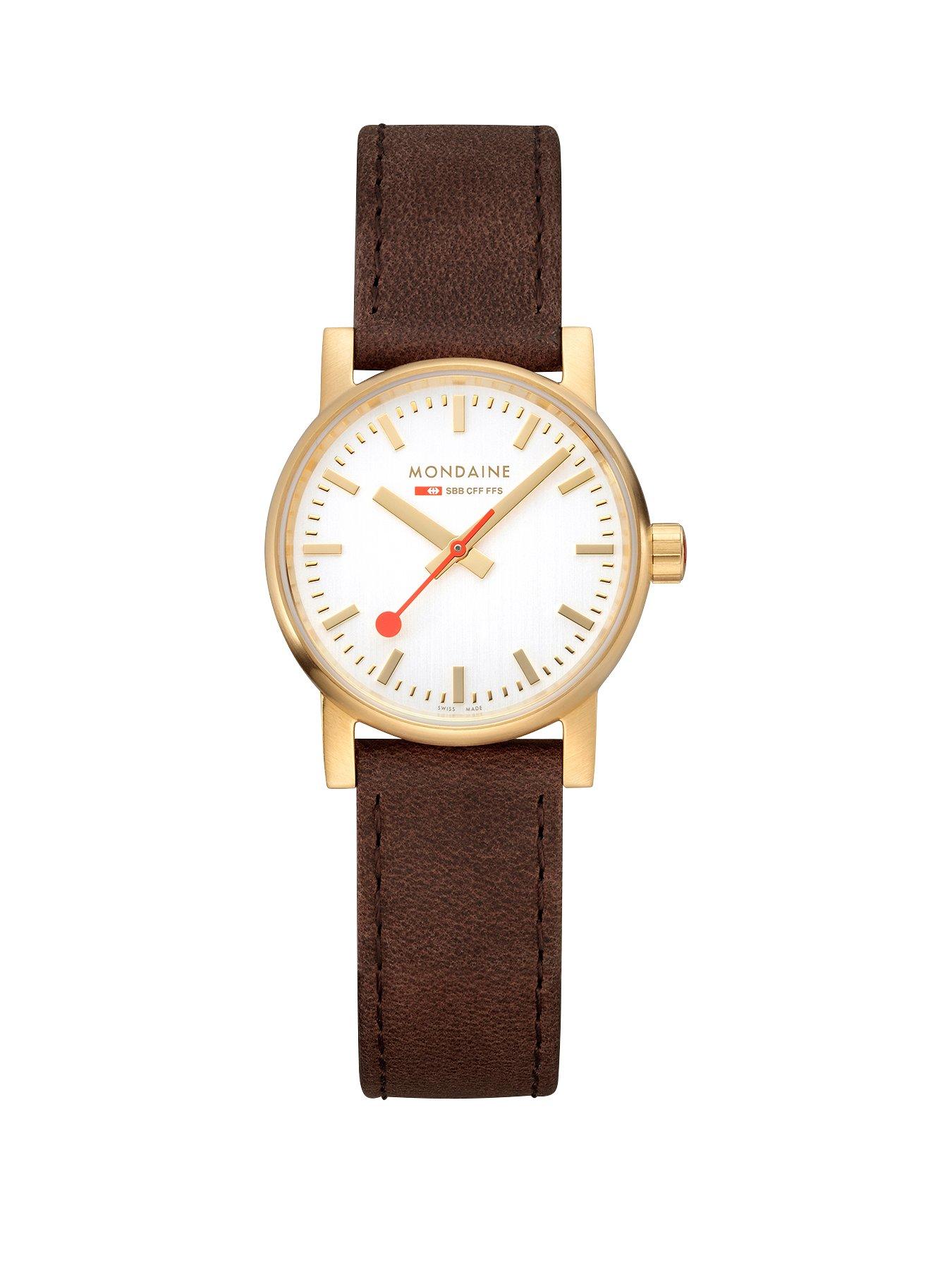 Product photograph of Mondaine Evo2 Gold 30 Mm Genuine Leather Ladies Watch from very.co.uk