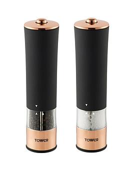 Product photograph of Tower Rose Gold Electric Salt And Pepper Mill Black from very.co.uk