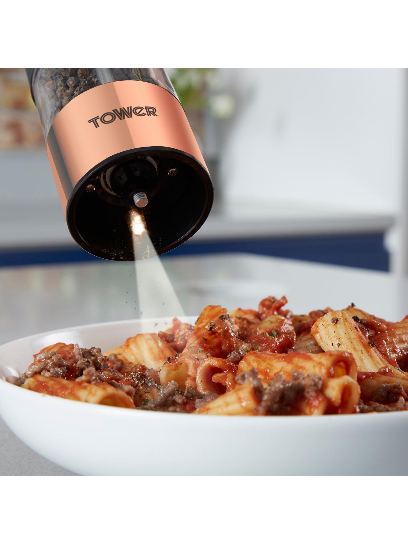 Image 2 of 6 of Tower Rose Gold Electric Salt And Pepper Mill Black