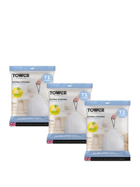 tower-pack-of-3-x-20-t1-liners-for-42-58-litre-bins-ndash-60-bags-in-total