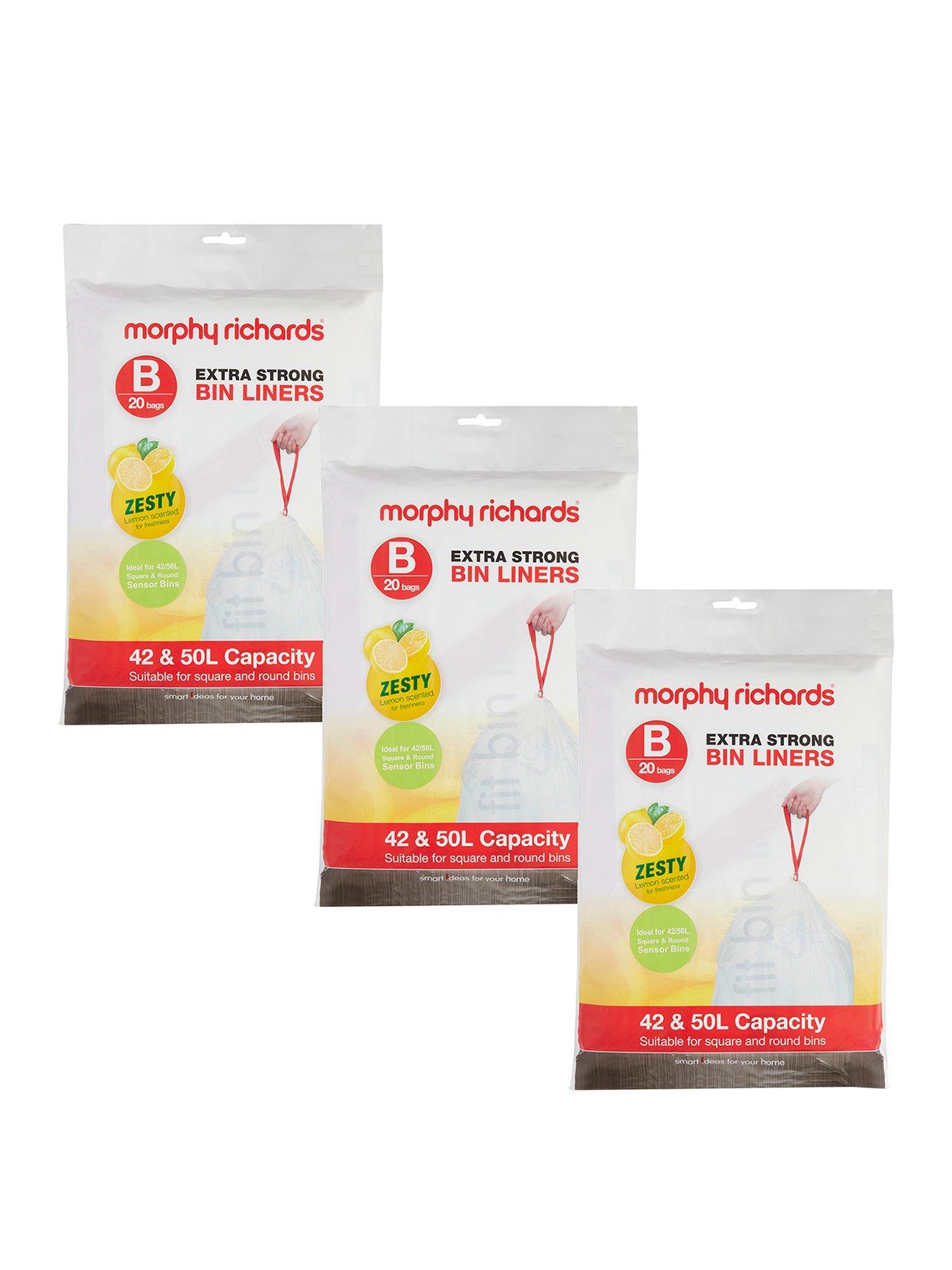 Product photograph of Morphy Richards Pack Of 3 X 20 B-type Extra Strong Lemon Scented Liners For 42-50-litre Bins Ndash 60 Bags In Total from very.co.uk