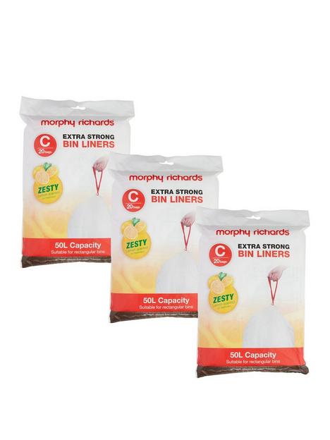 morphy-richards-pack-of-3-x-20-lemon-scented-liners-for-50-litre-bins-ndash-60-bags-in-total