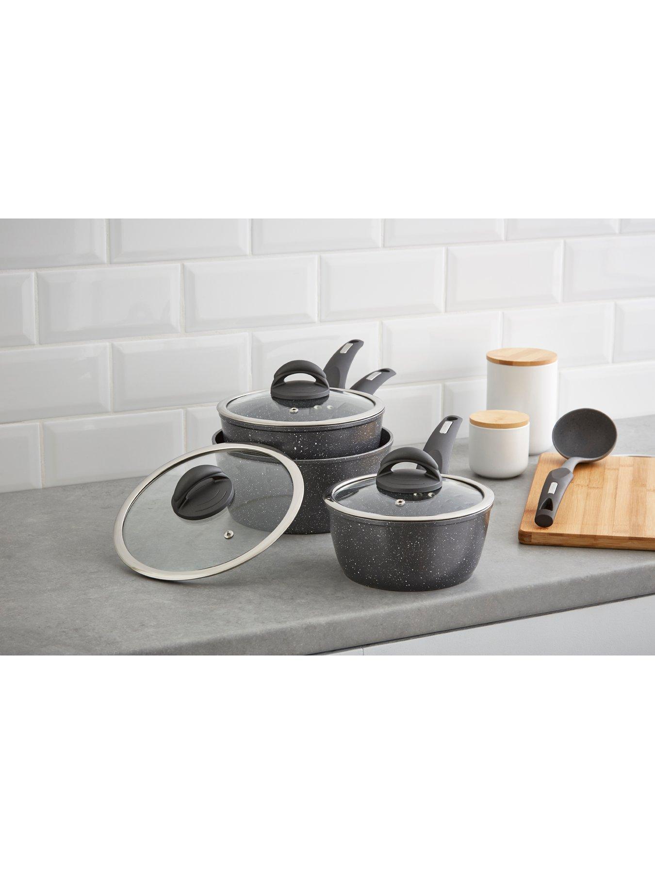 Tower Saucepan Set, Cerastone, Forged Aluminium with Easy Clean Non-Stick  Ceramic Coating, Graphite, 3 Piece