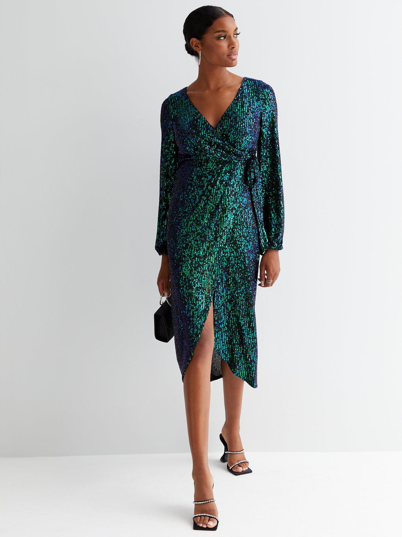New Look Green Pattern Sequin Long 