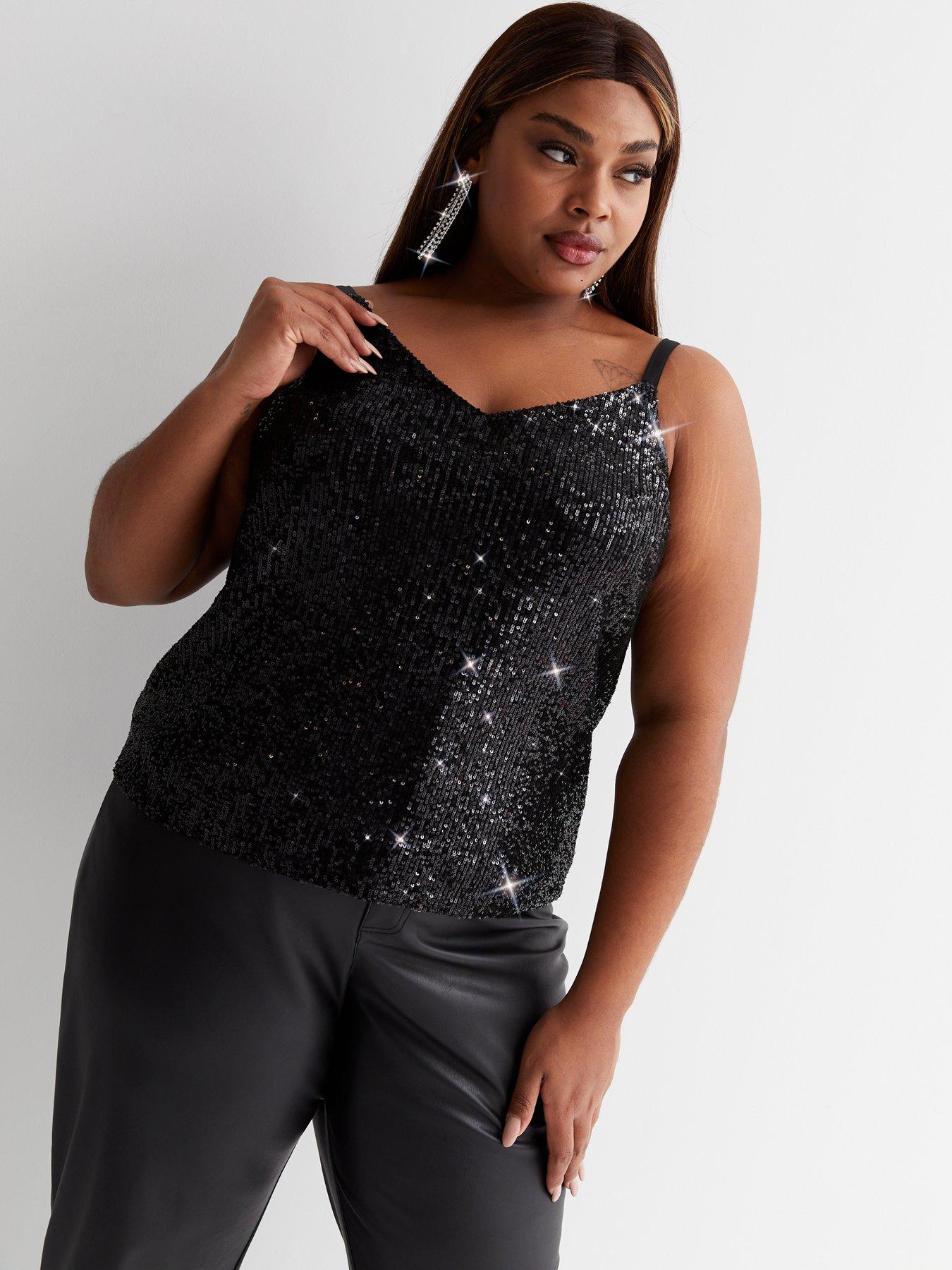 Look Curves Sequin Cami Black | very.co.uk