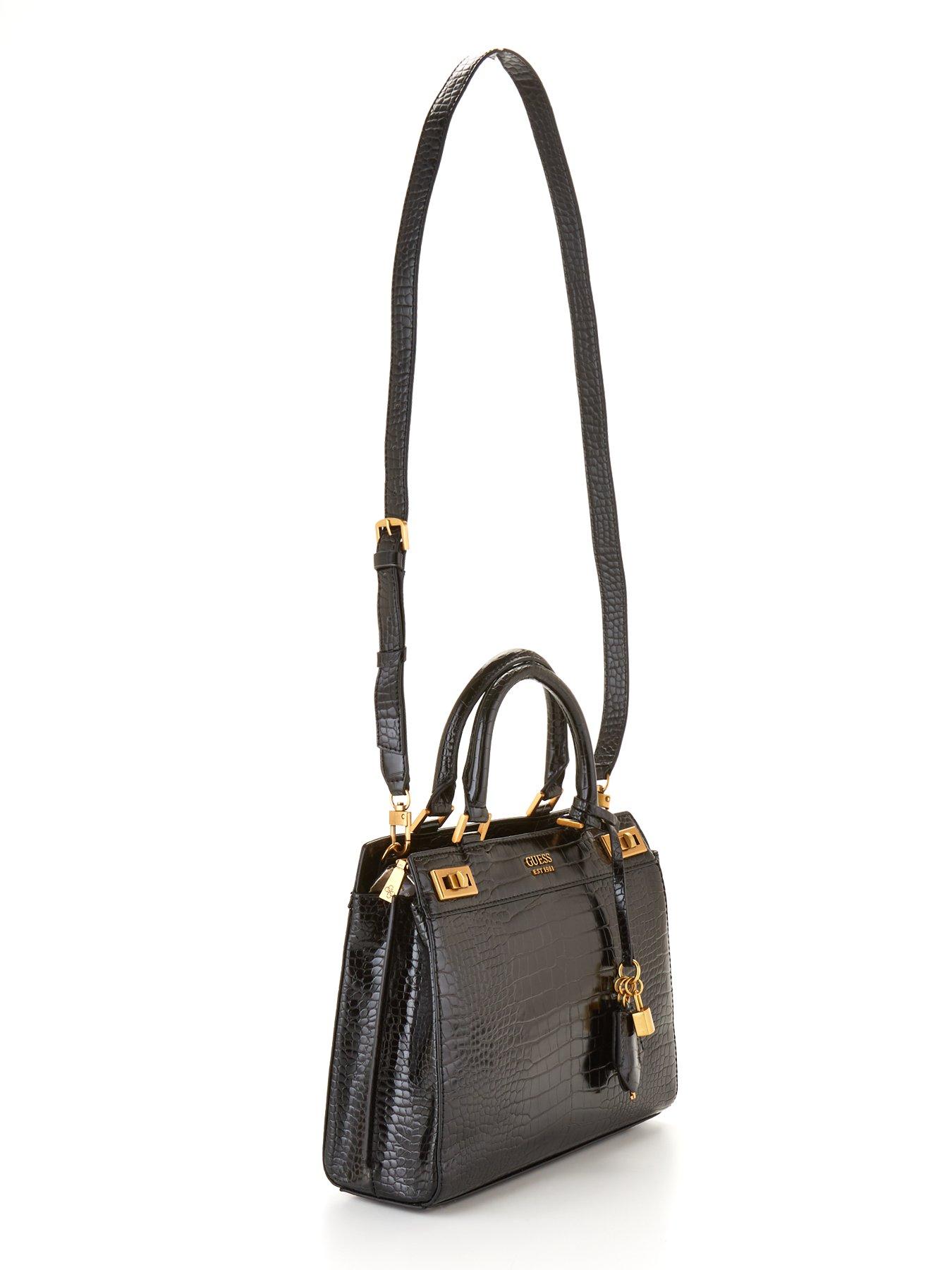 GUESS Katey Luxury Black Moc Croc Satchel Bag