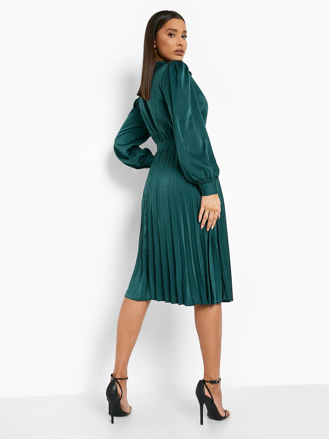 teal pleated midi dress