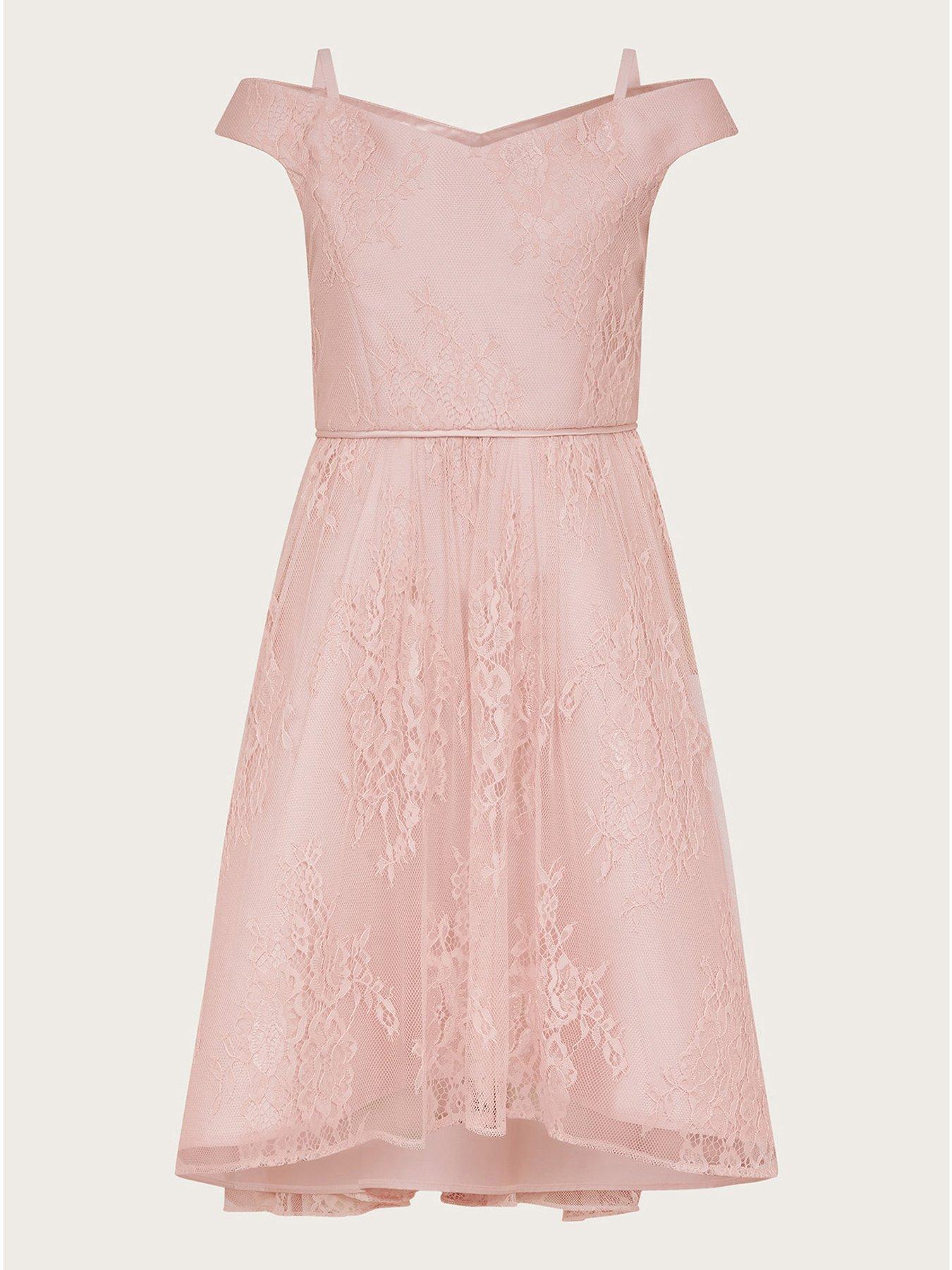 Monsoon Girls Lace Bardot Dress - Dusky Pink | Very