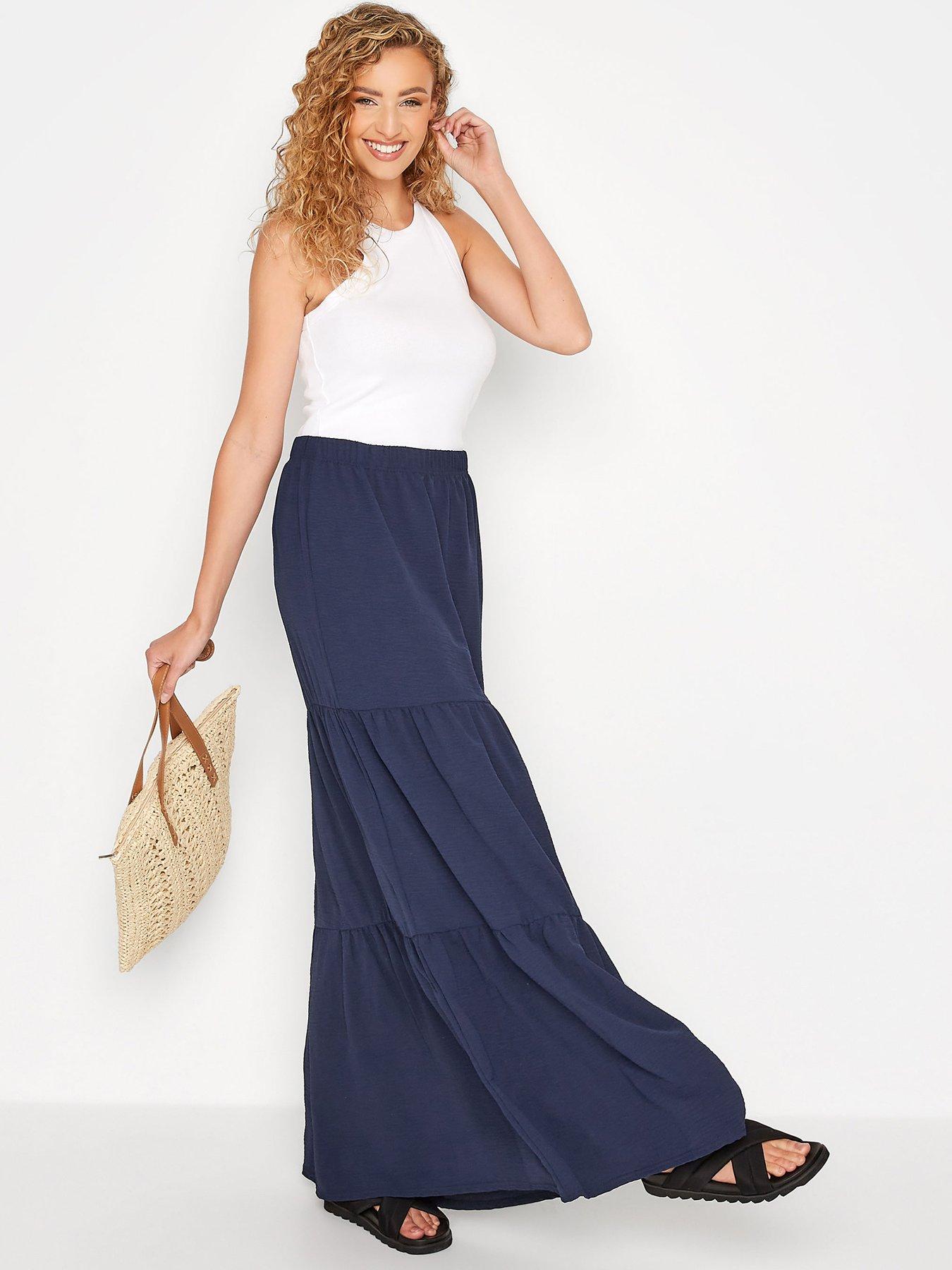 Navy blue maxi skirt uk sale