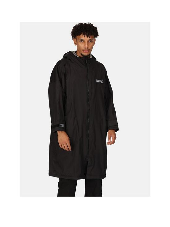 front image of regatta-adult-waterproof-changing-robe-black