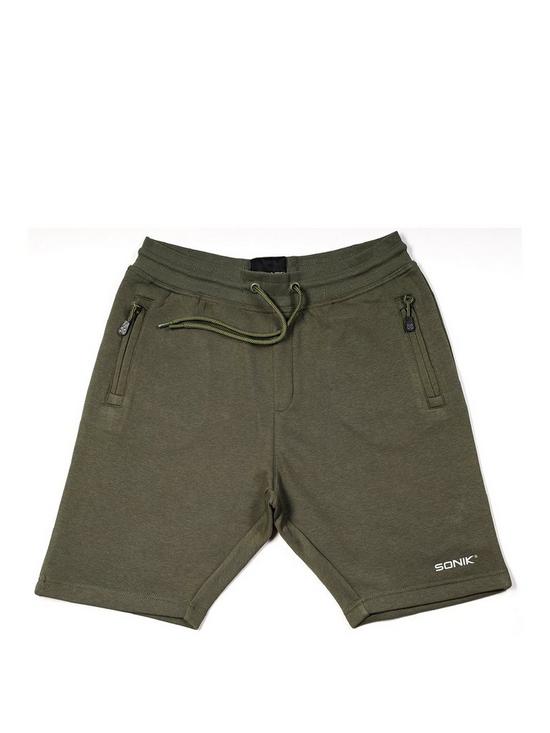front image of sonik-green-fleece-shorts
