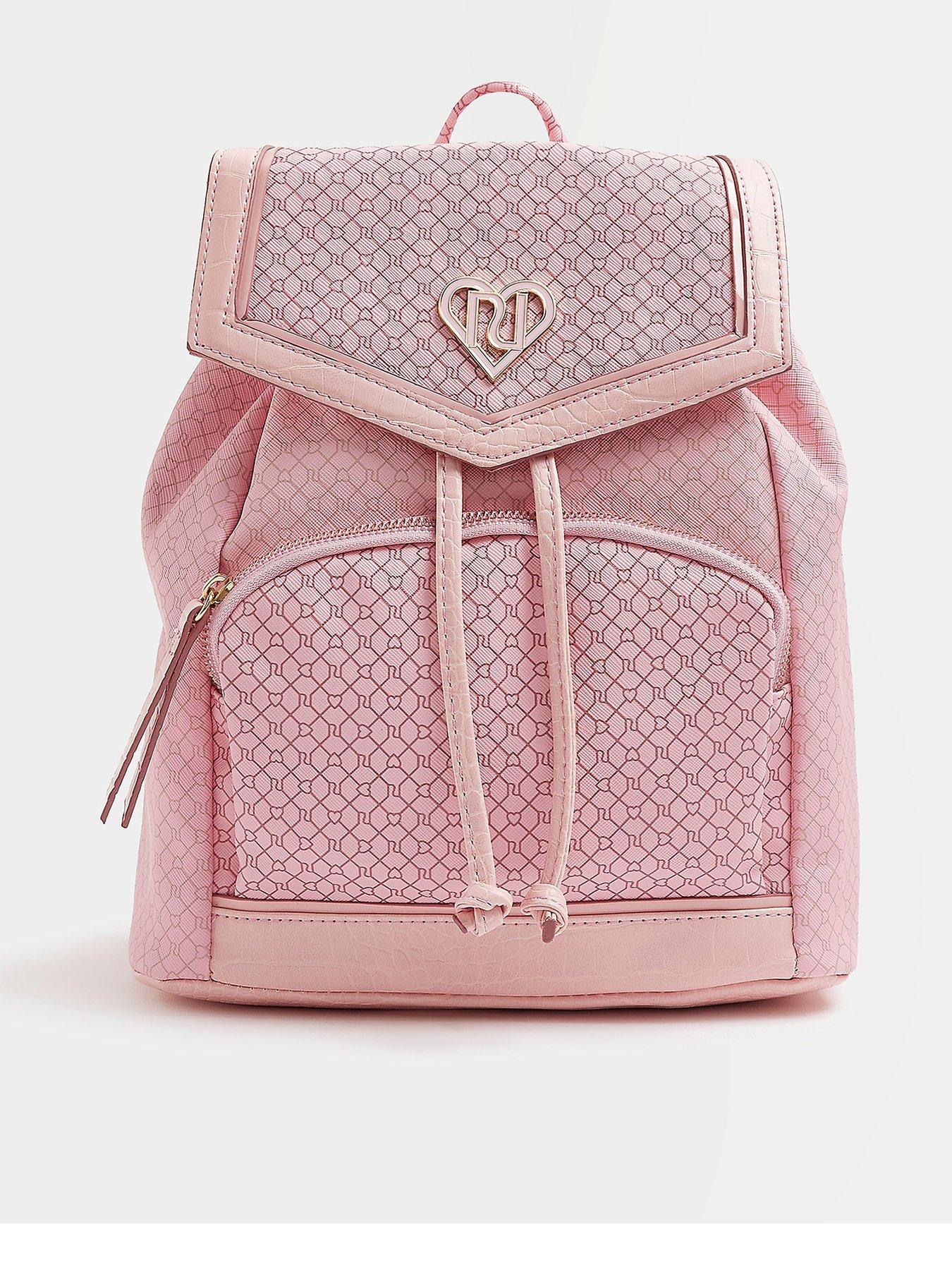 River Island Girls Heart Monogram Backpack-Pink | very.co.uk