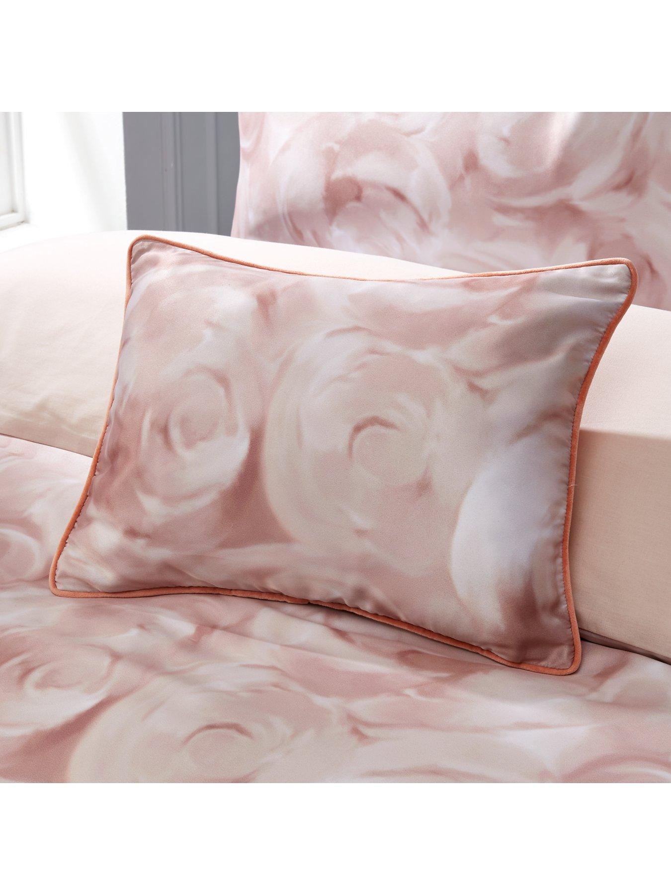Product photograph of Clarke Amp Clarke Rose Printed Boudoir Cushion In Champagne from very.co.uk