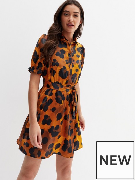 new-look-brown-leopard-print-satin-belted-mini-shirt-dress