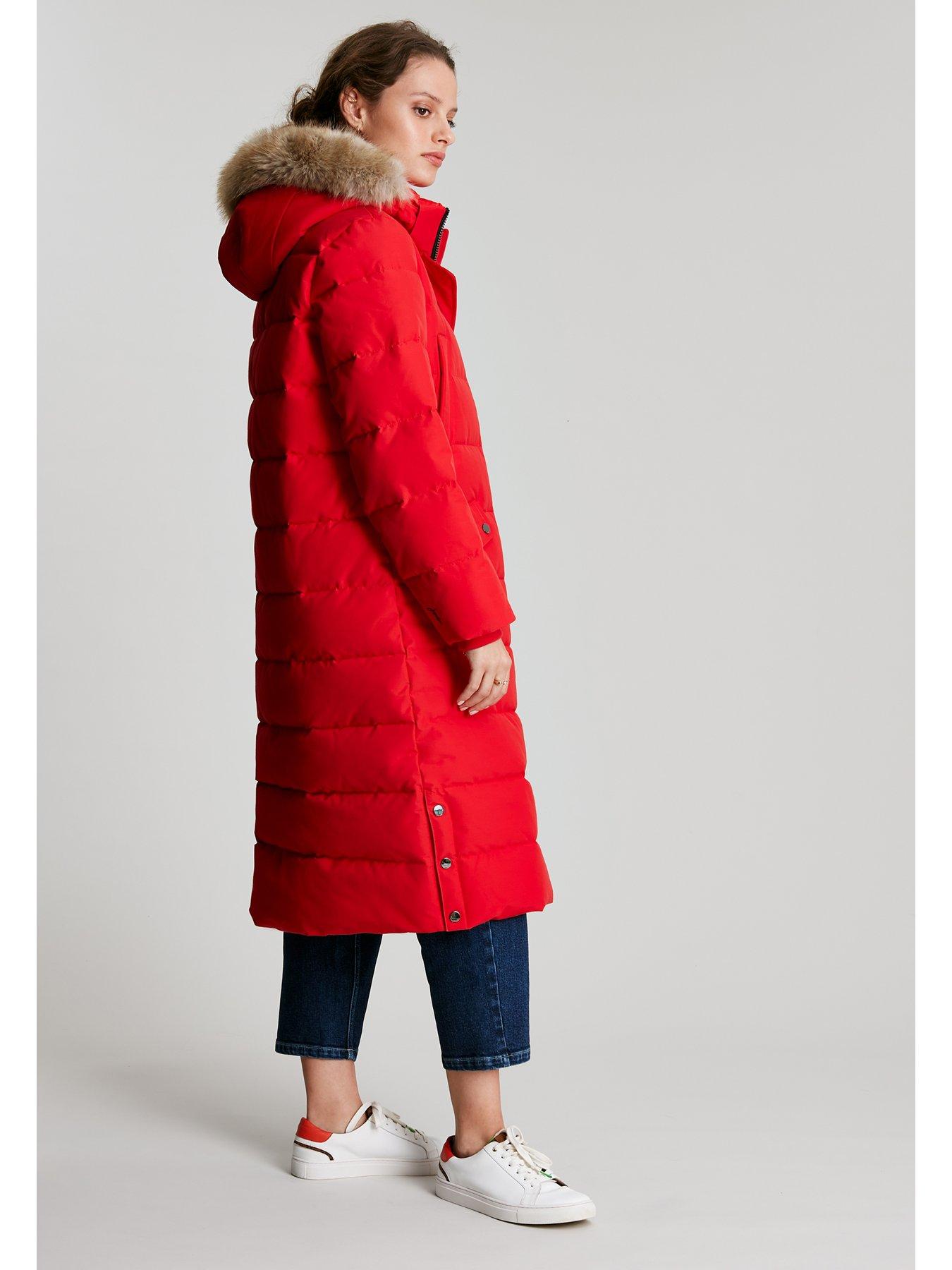 Joules Cotsland Red Padded Fur Hooded Coat Red very.co.uk