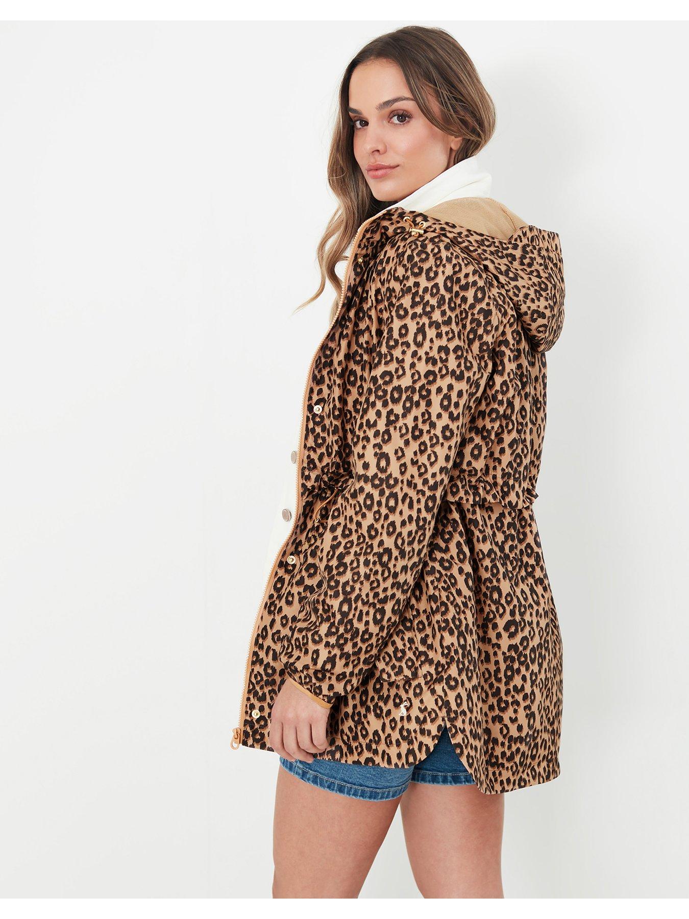 Joules Brookside Print Short Waterproof Jacket Leopard Print very.co.uk