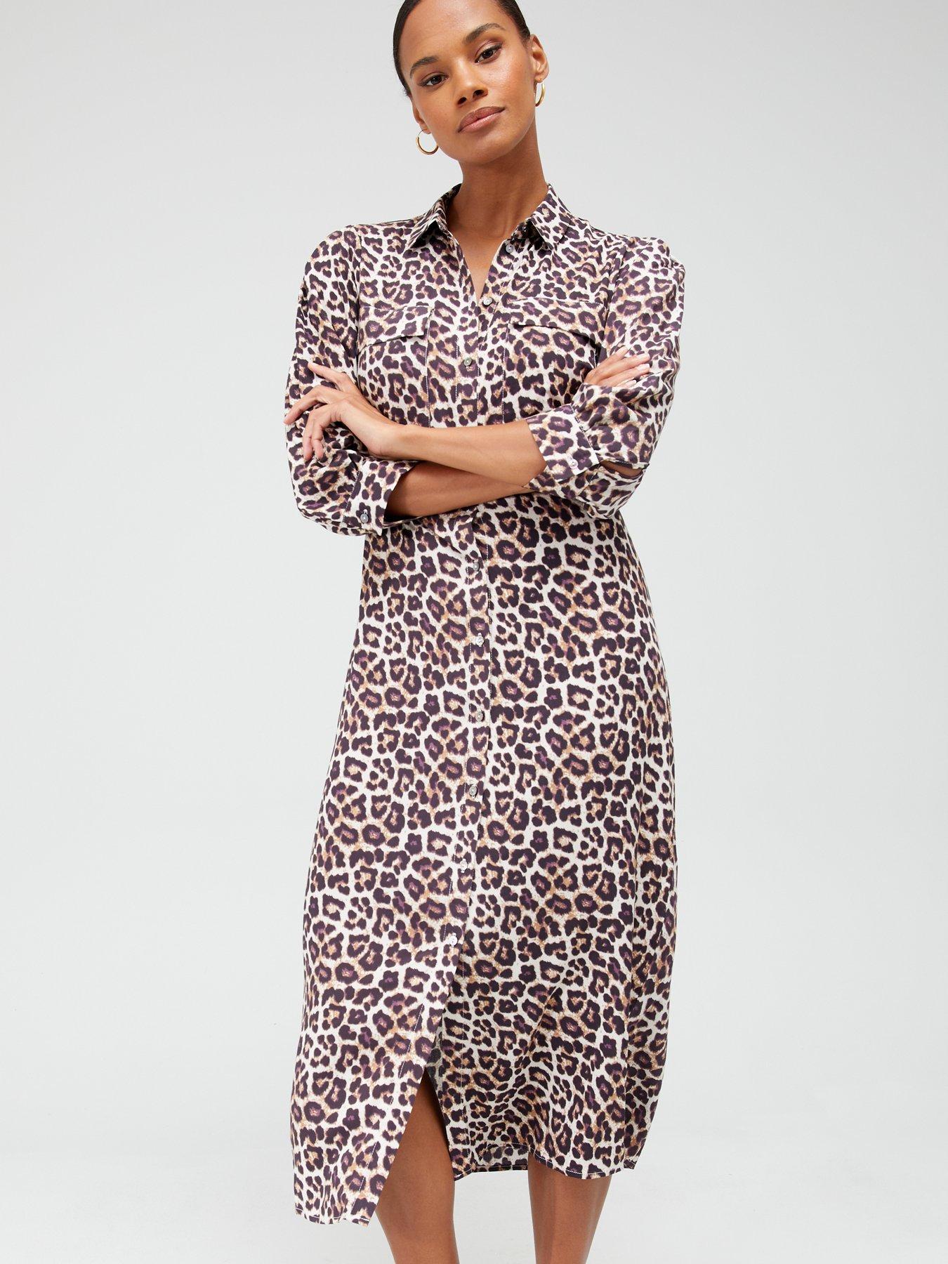 Leopard Print Midi Shirt Dress Multi