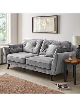 Product photograph of Very Home Paulo Velvet 3 Seater Sofa - Grey - Fsc Reg Certified - 3 Seater Sofa from very.co.uk