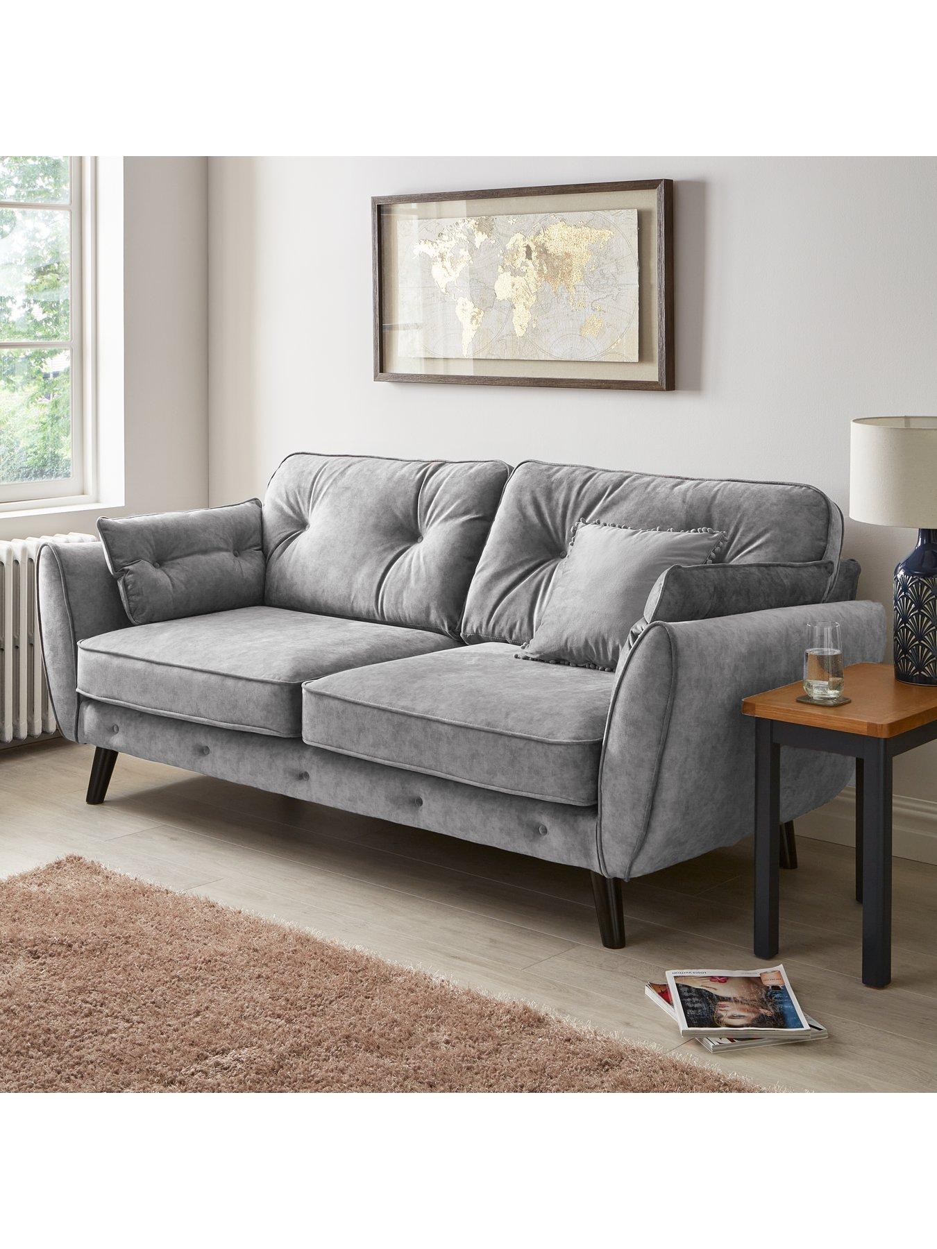 Very Home Paulo Velvet 3 Seater Sofa - Grey - FSC® Certified