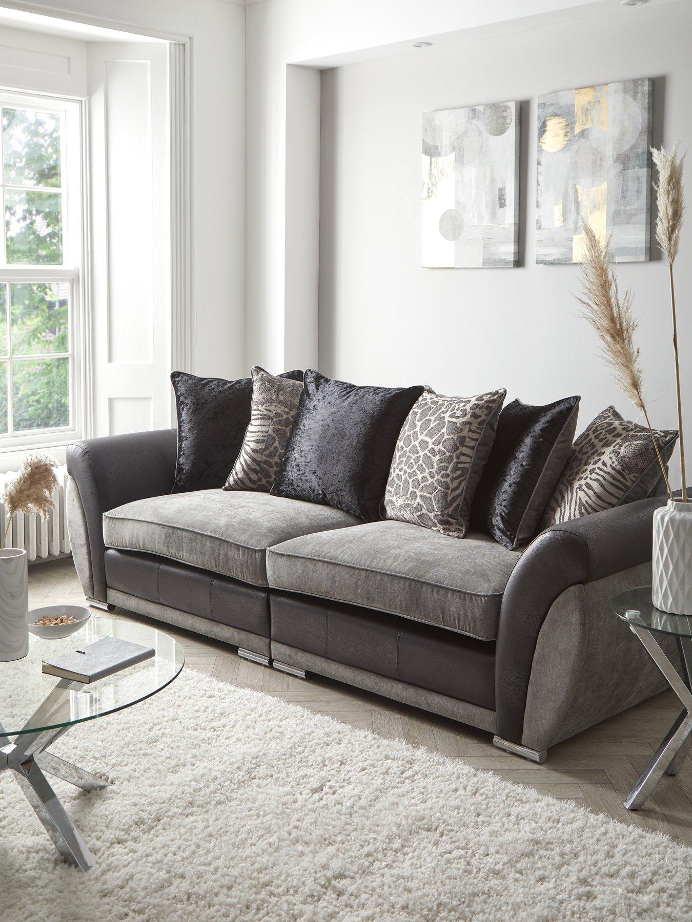 Very Home Hilton Fabric and Faux Leather 4 Seater Scatter Back Sofa