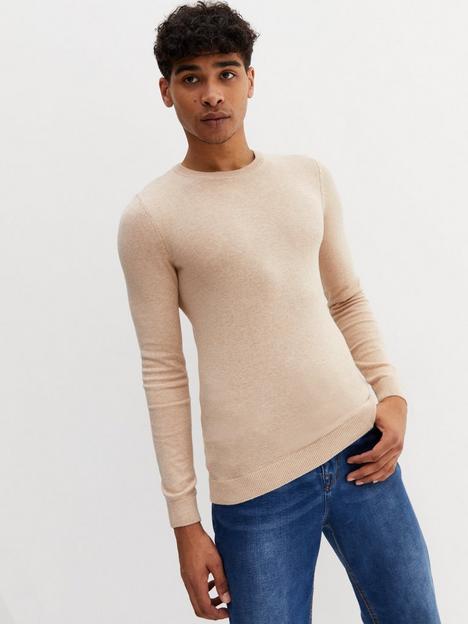 new-look-cream-fine-knit-crew-neck-muscle-fit-jumper