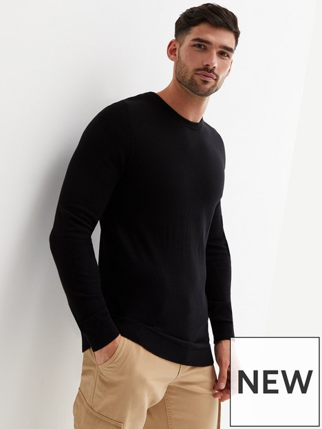 new-look-black-fine-knit-crew-neck-muscle-fit-jumper
