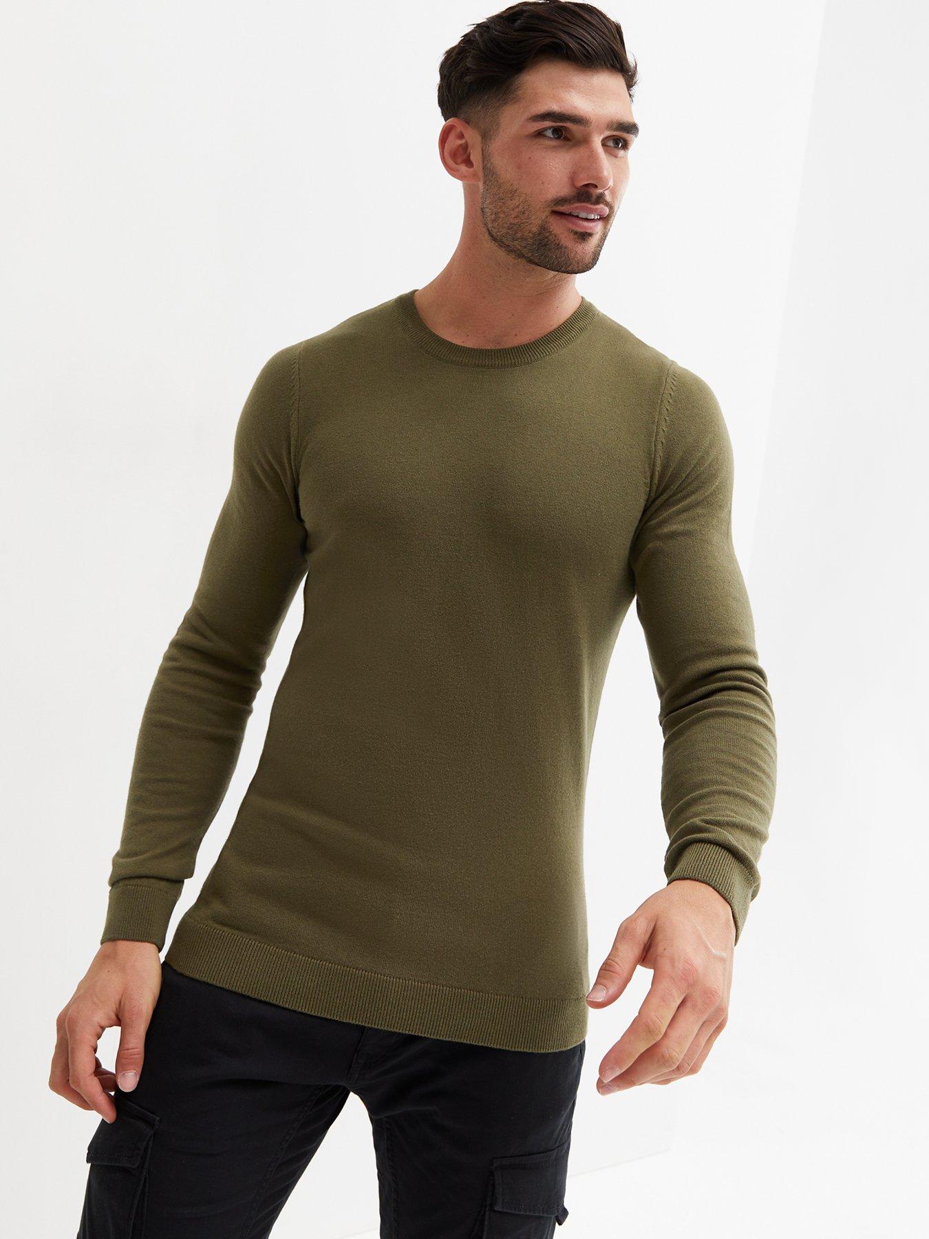 New Look Khaki Fine Knit Crew Neck Muscle Fit Jumper very.co.uk