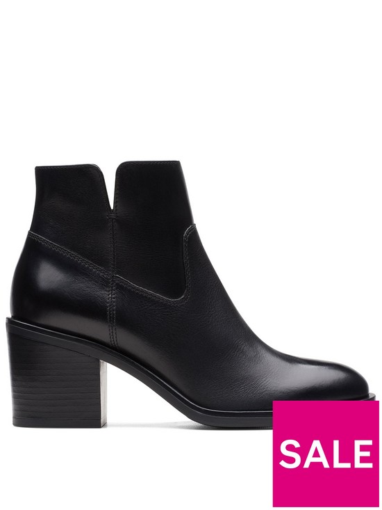 front image of clarks-valvestino-lo-block-heel-ankle-boots-black