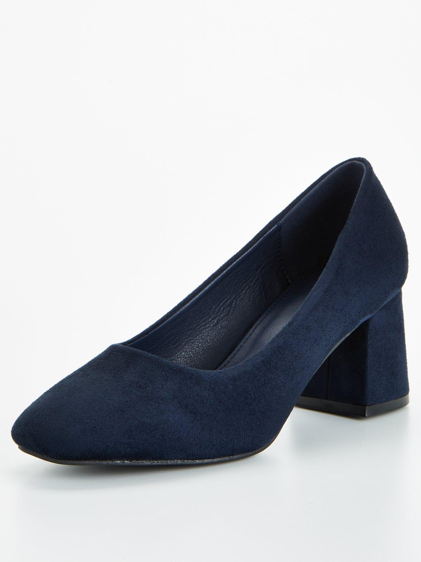 Wide Fit Dovedale Square Toe Low Block Court Shoe Navy