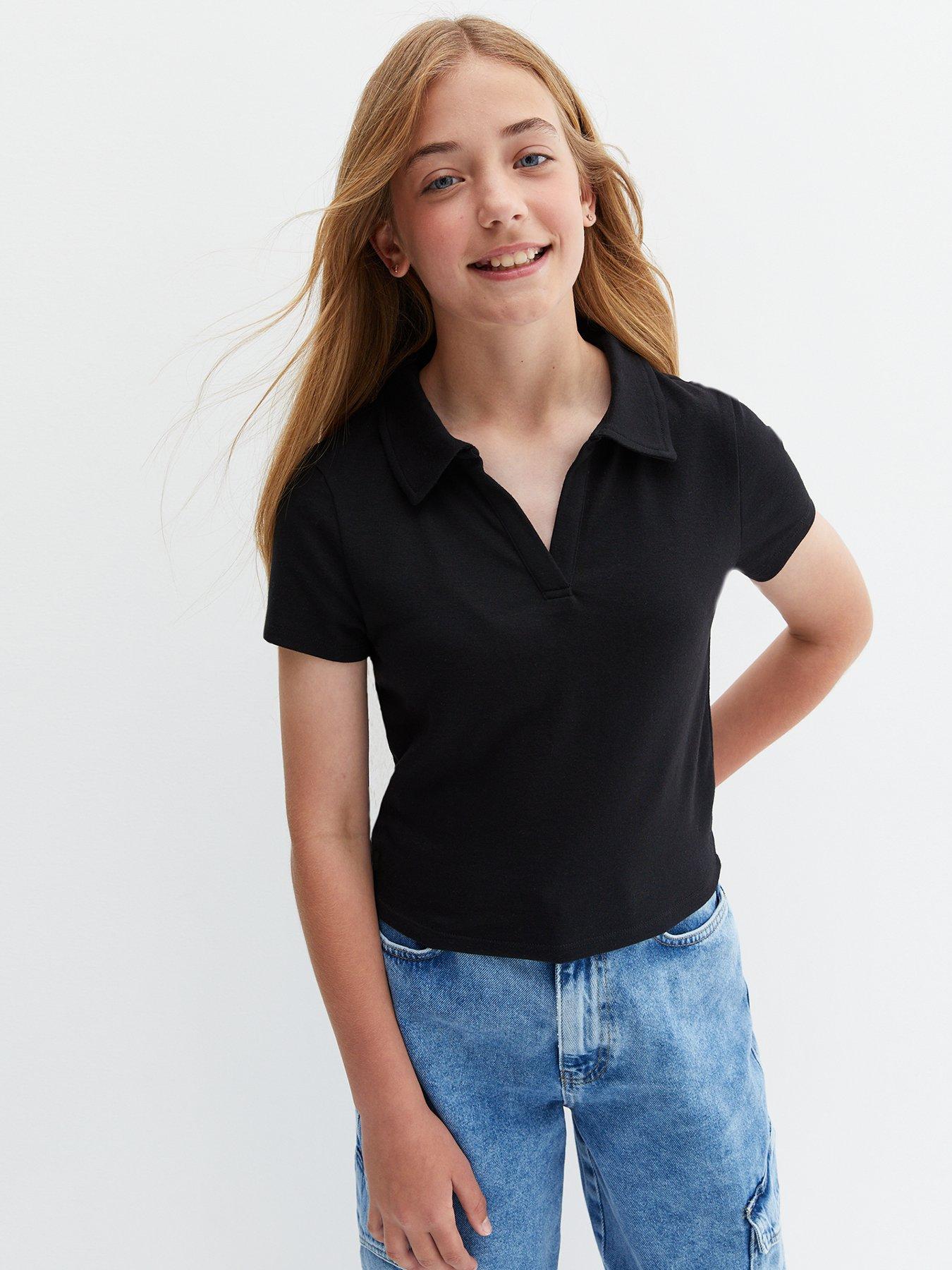 New Look 915 Girls Open Collar Polo Black very.co.uk
